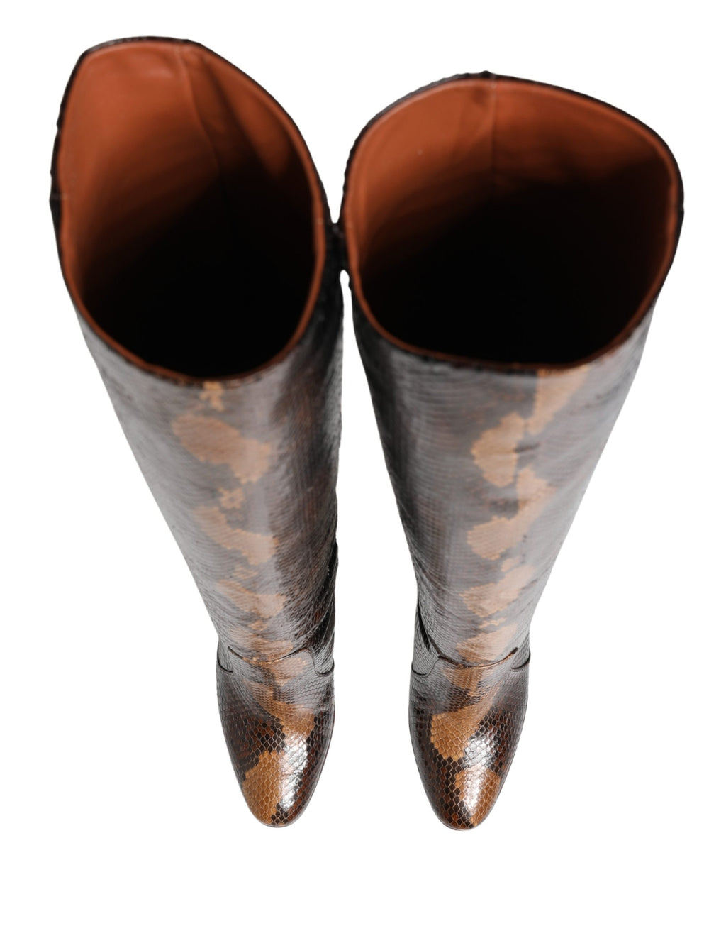 Bottes hautes en cuir exotique marron de Dolce & Gabbana, chaussures élégantes pour femme.