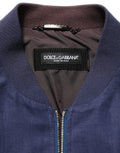 Veste bomber en lin bleu pour homme de Dolce & Gabbana, fermeture éclair complète, style élégant et décontracté.