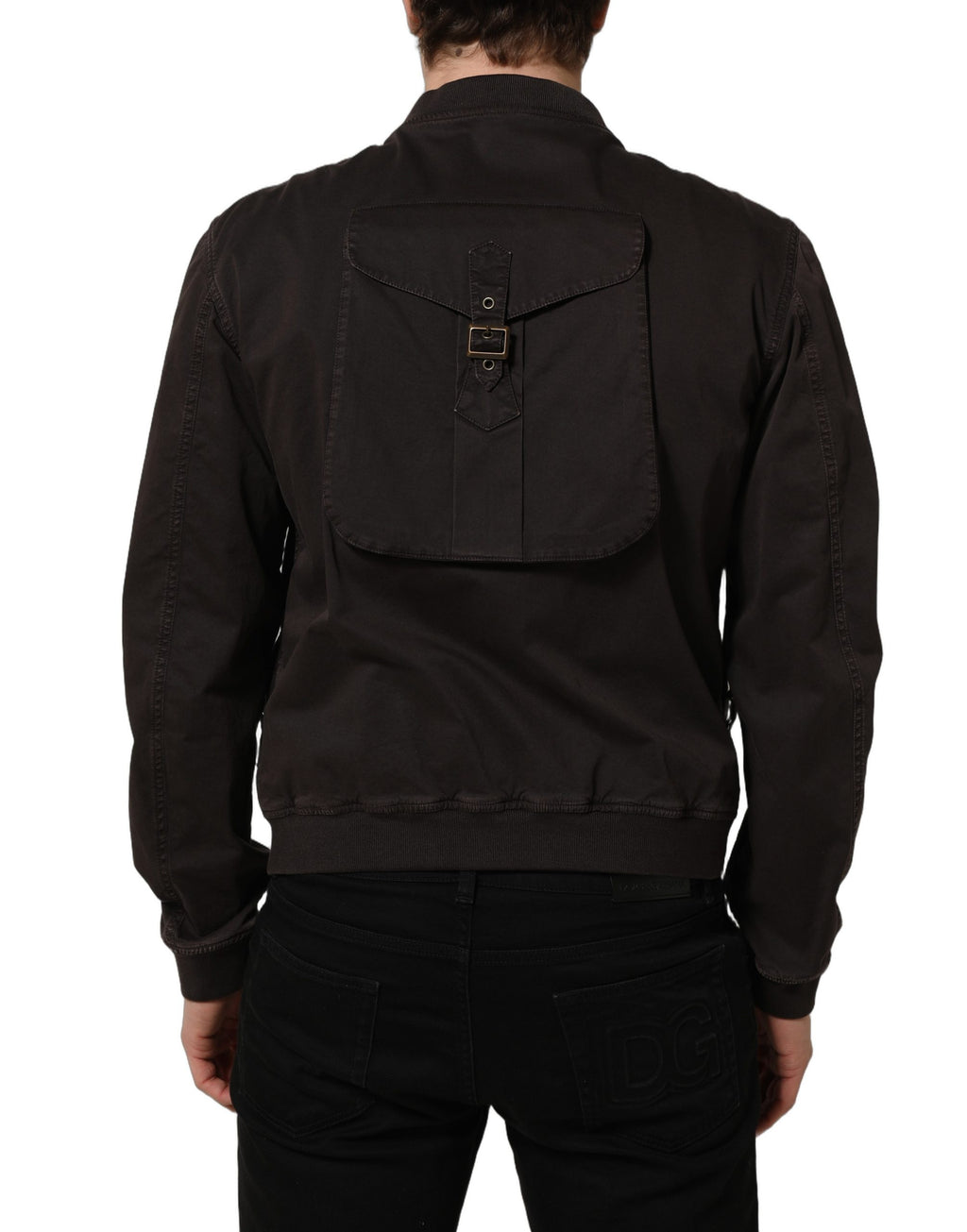 Veste bomber pour homme Dolce & Gabbana en coton brun avec fermeture éclair complète, style décontracté et élégant.