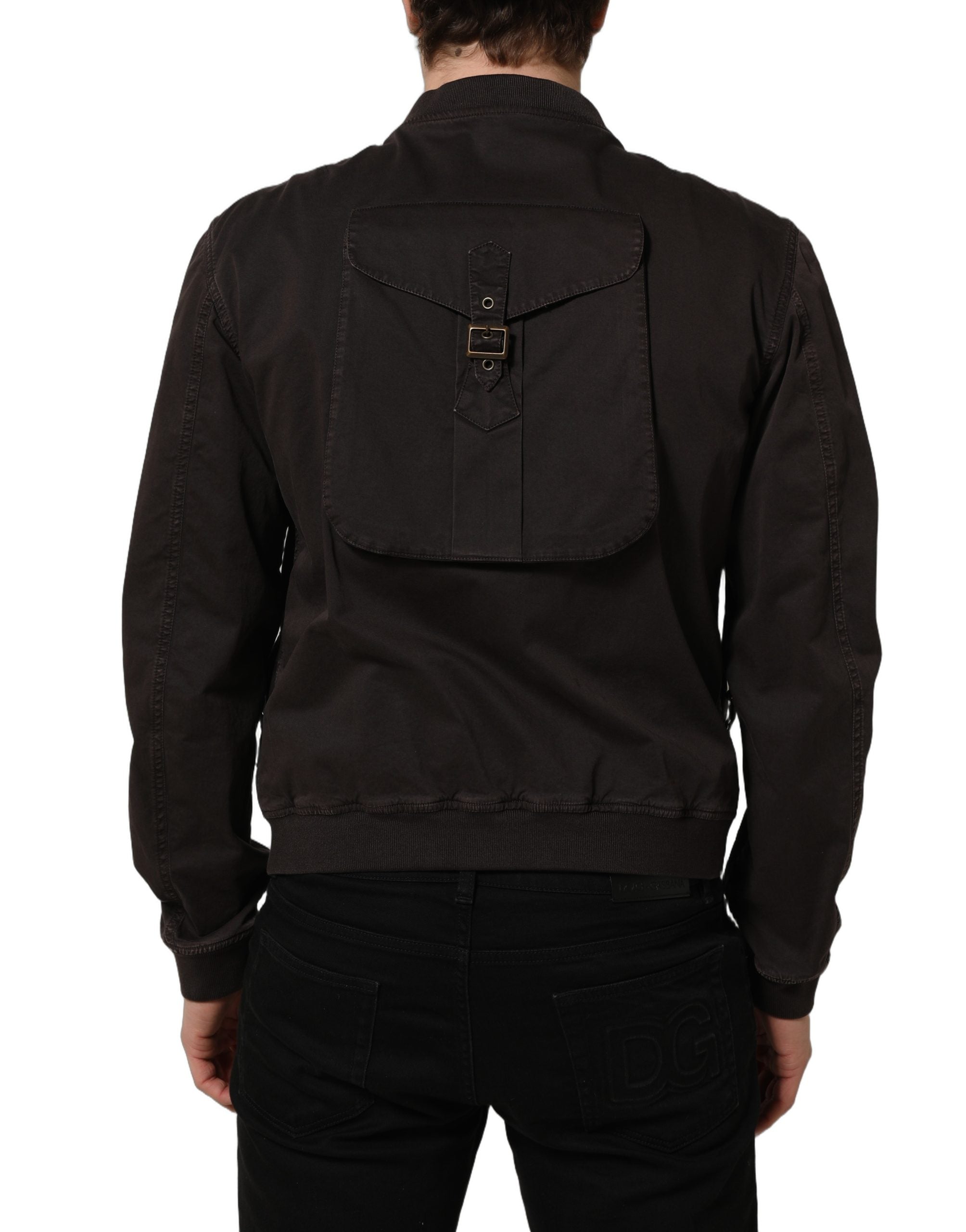 Veste bomber pour homme Dolce & Gabbana en coton brun avec fermeture éclair complète, style décontracté et élégant.