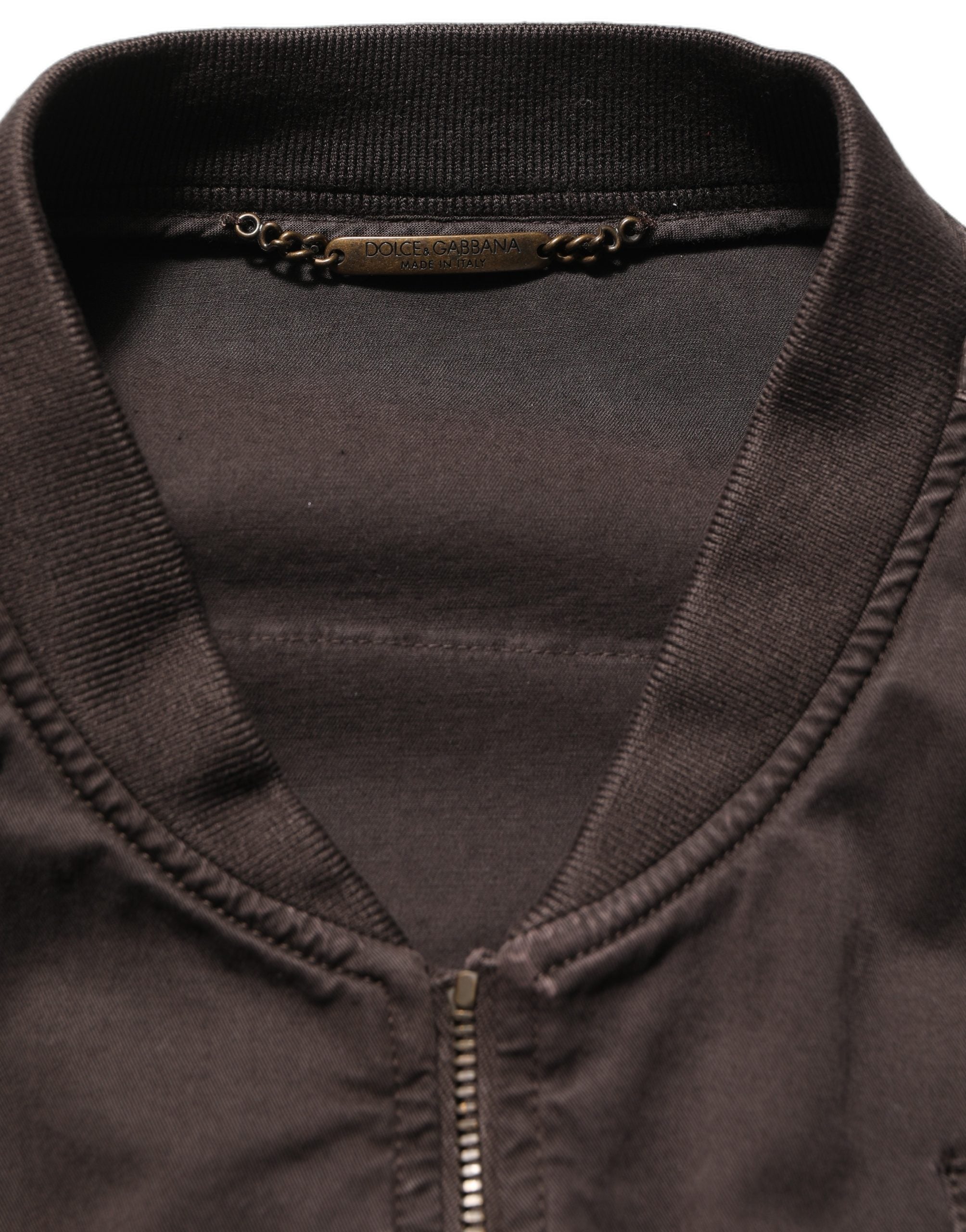 Veste bomber pour homme en coton marron Dolce & Gabbana, fermeture éclair complète, style décontracté et élégant.