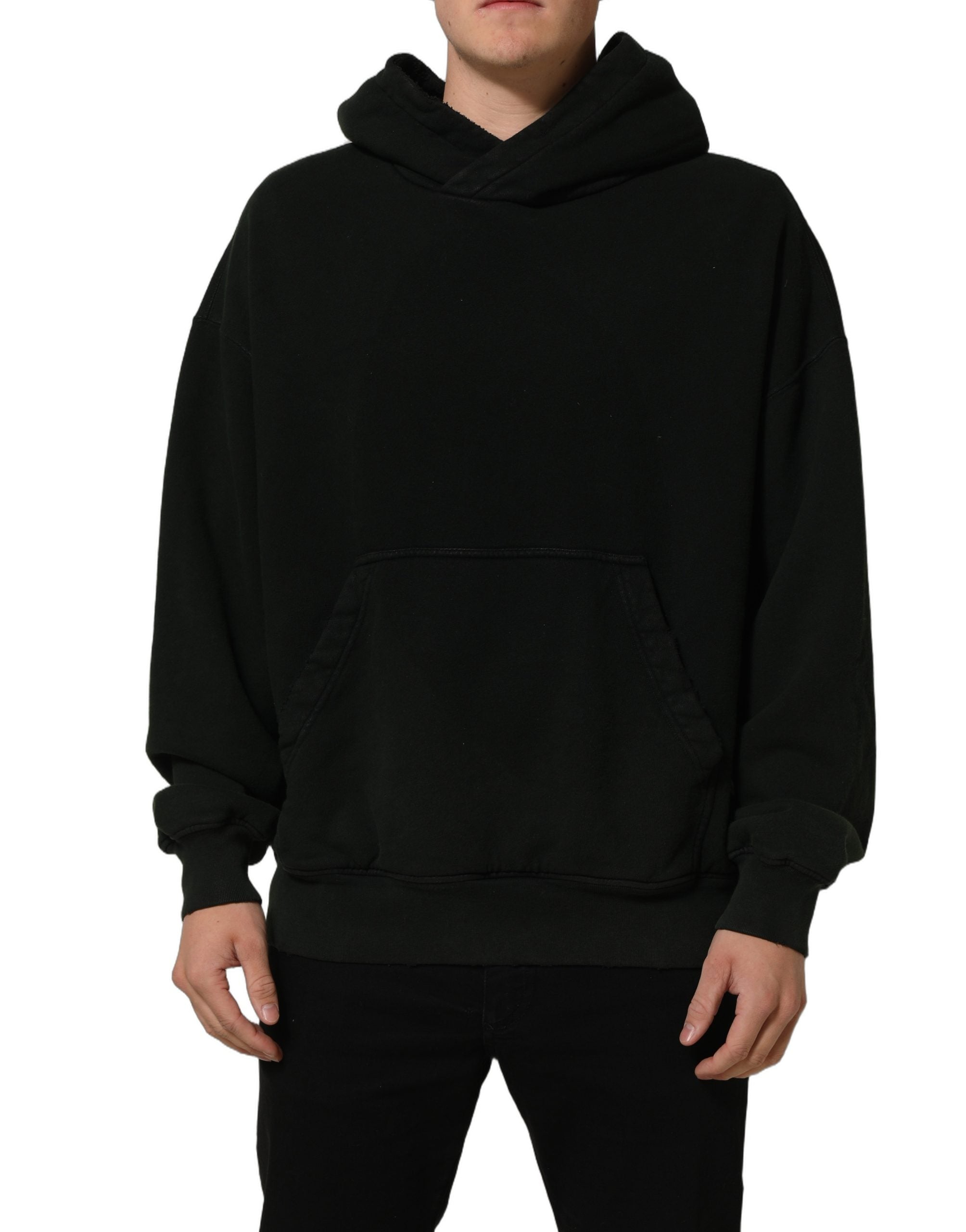 Sweatshirt à capuche en coton noir pour homme de Dolce & Gabbana, pull décontracté avec logo discret.