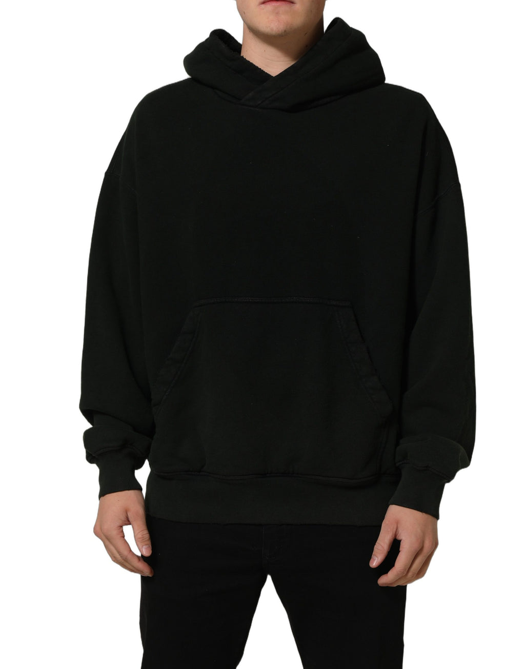 Sweatshirt à capuche en coton noir pour homme de Dolce & Gabbana, pull décontracté avec logo élégant.