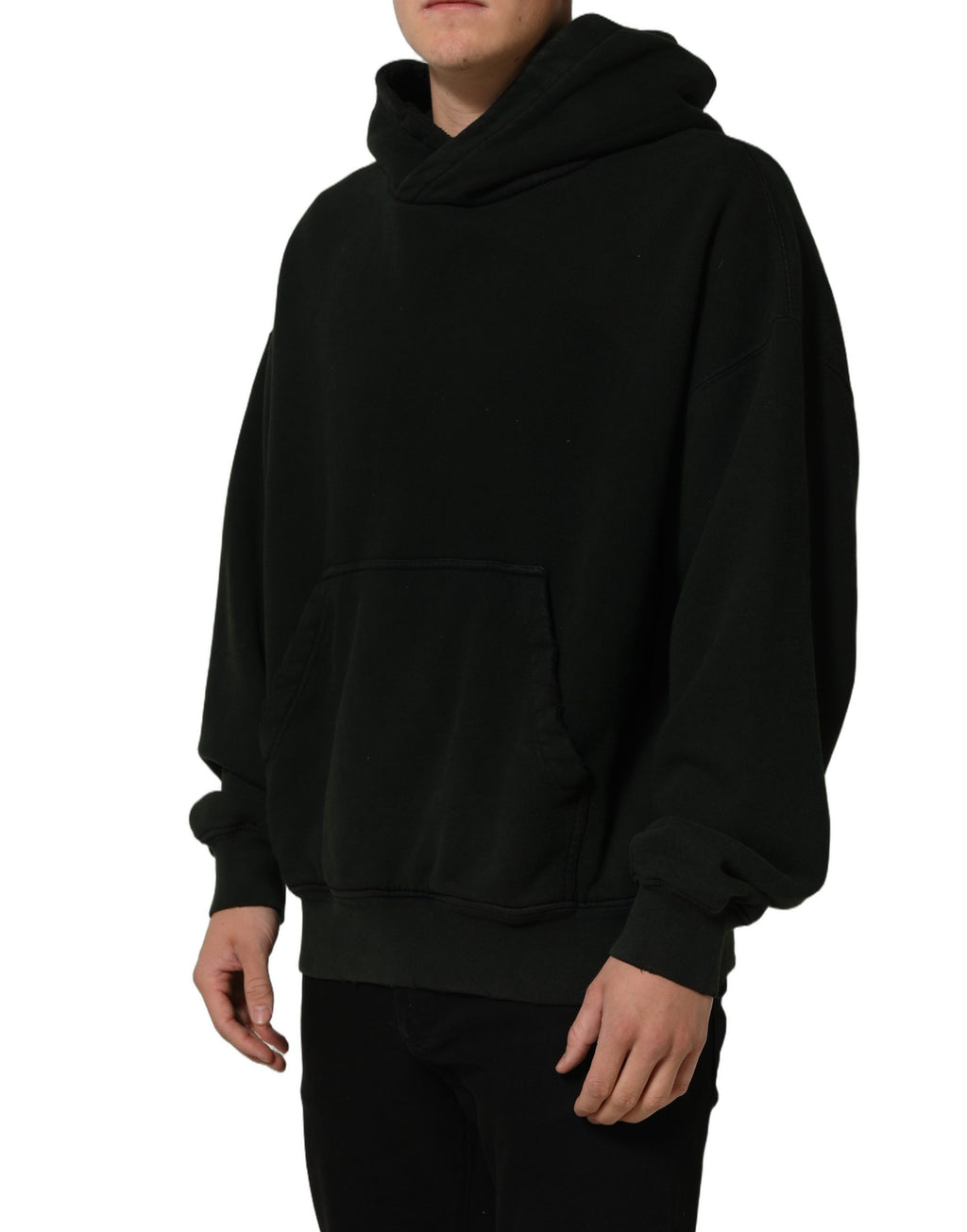 Sweatshirt à capuche en coton noir de Dolce & Gabbana pour homme, pull décontracté avec logo de marque visible.
