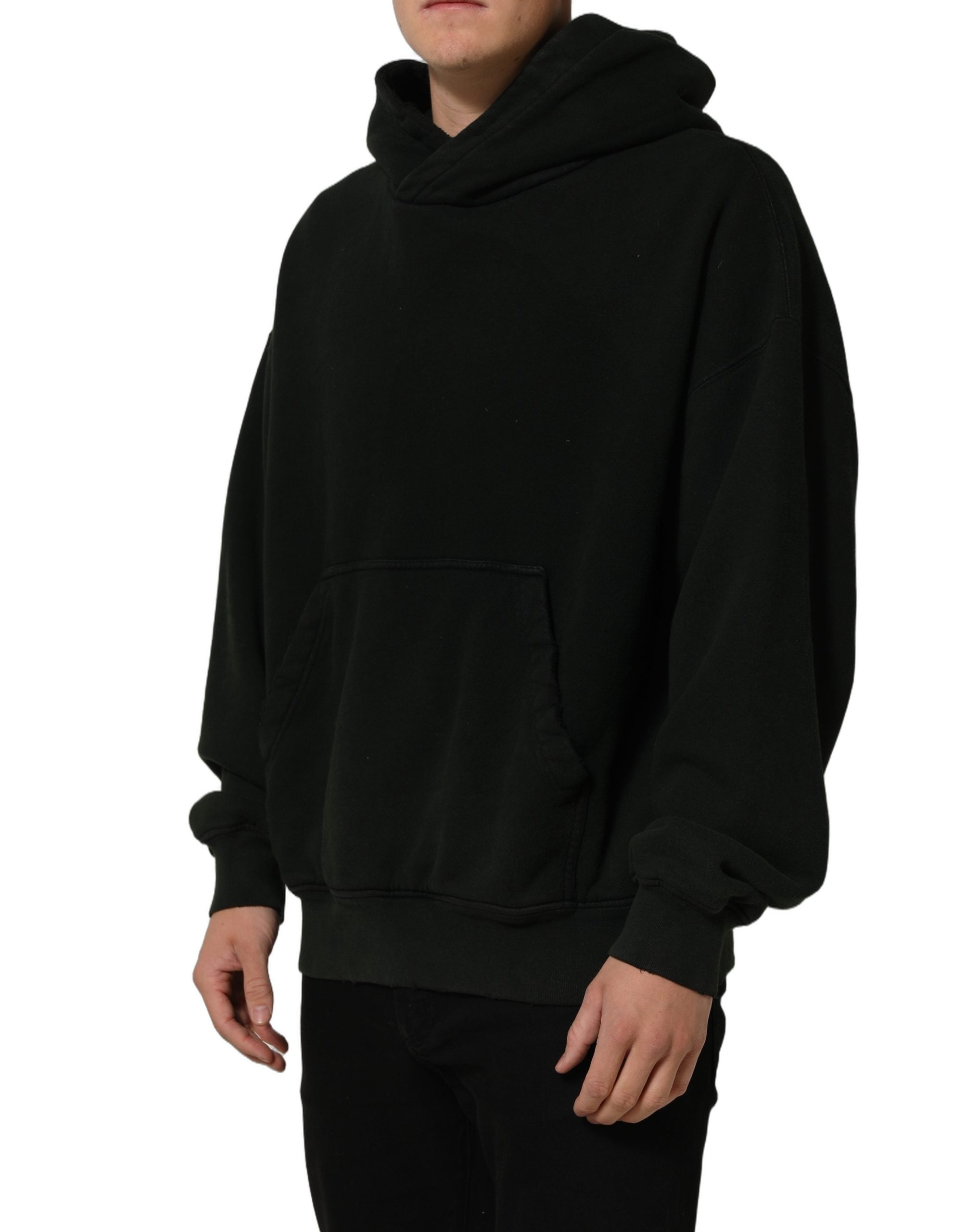 Sweatshirt à capuche en coton noir de Dolce & Gabbana pour homme, pull décontracté avec logo de marque visible.