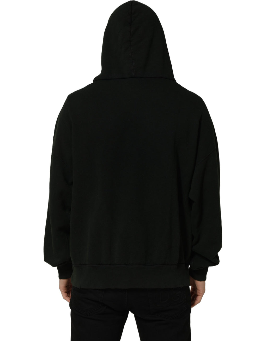 Sweat à capuche pour homme Dolce & Gabbana en coton noir, pull décontracté avec capuche et manches longues.