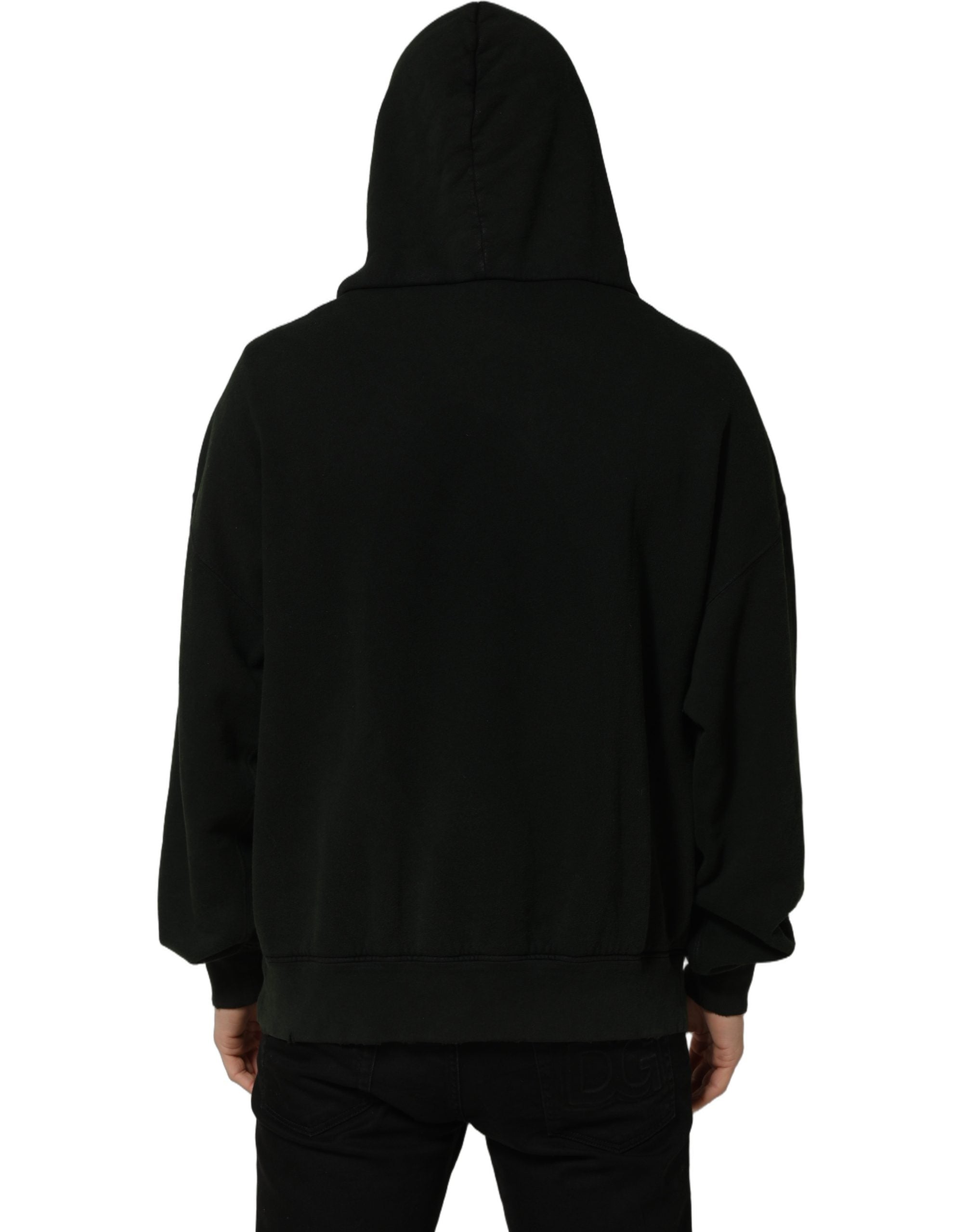 Sweat à capuche pour homme Dolce & Gabbana en coton noir, pull décontracté avec capuche et manches longues.