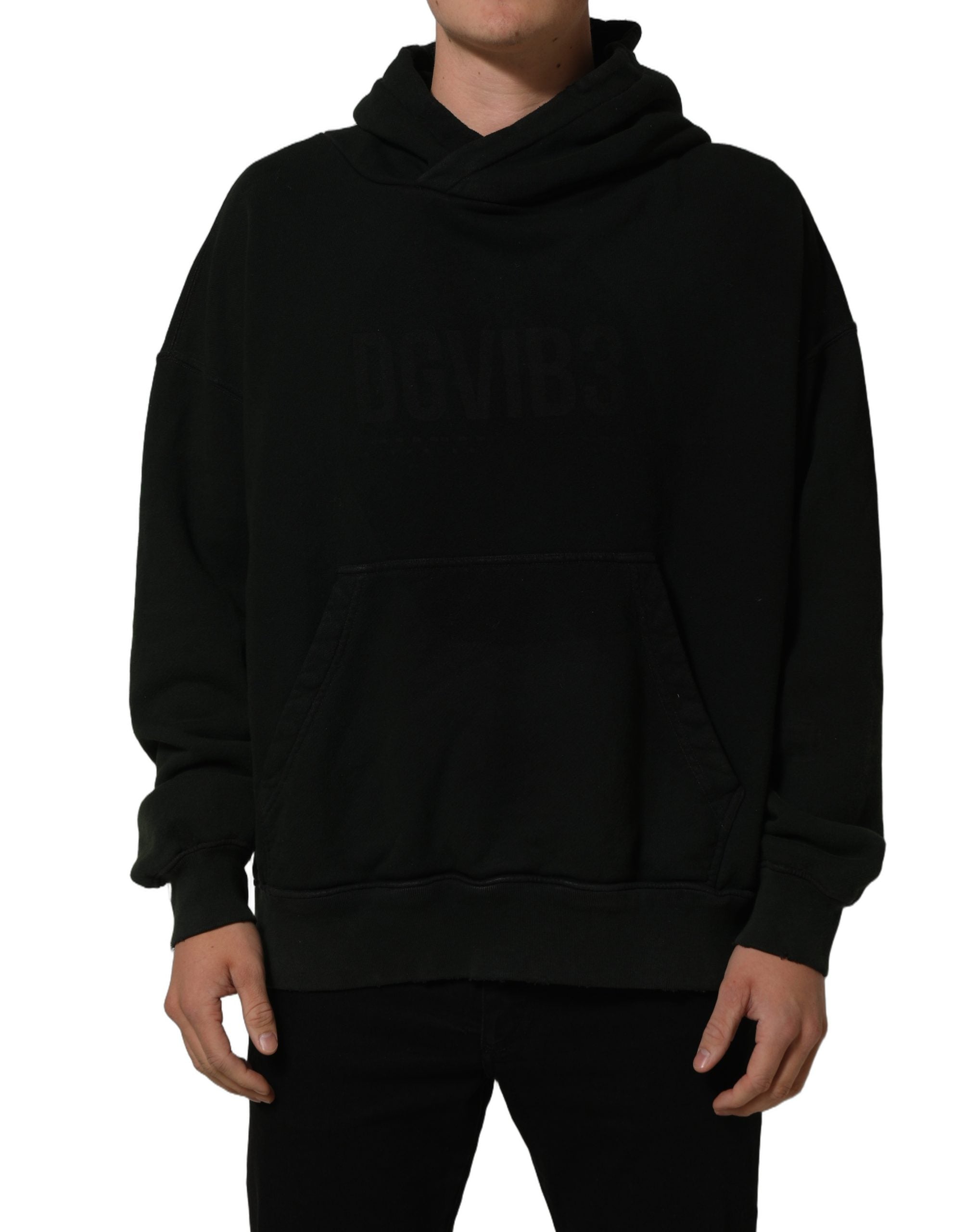 Sweat à capuche noir Dolce & Gabbana DGVIB3 pour homme, vêtement en coton avec logo sur la poitrine.