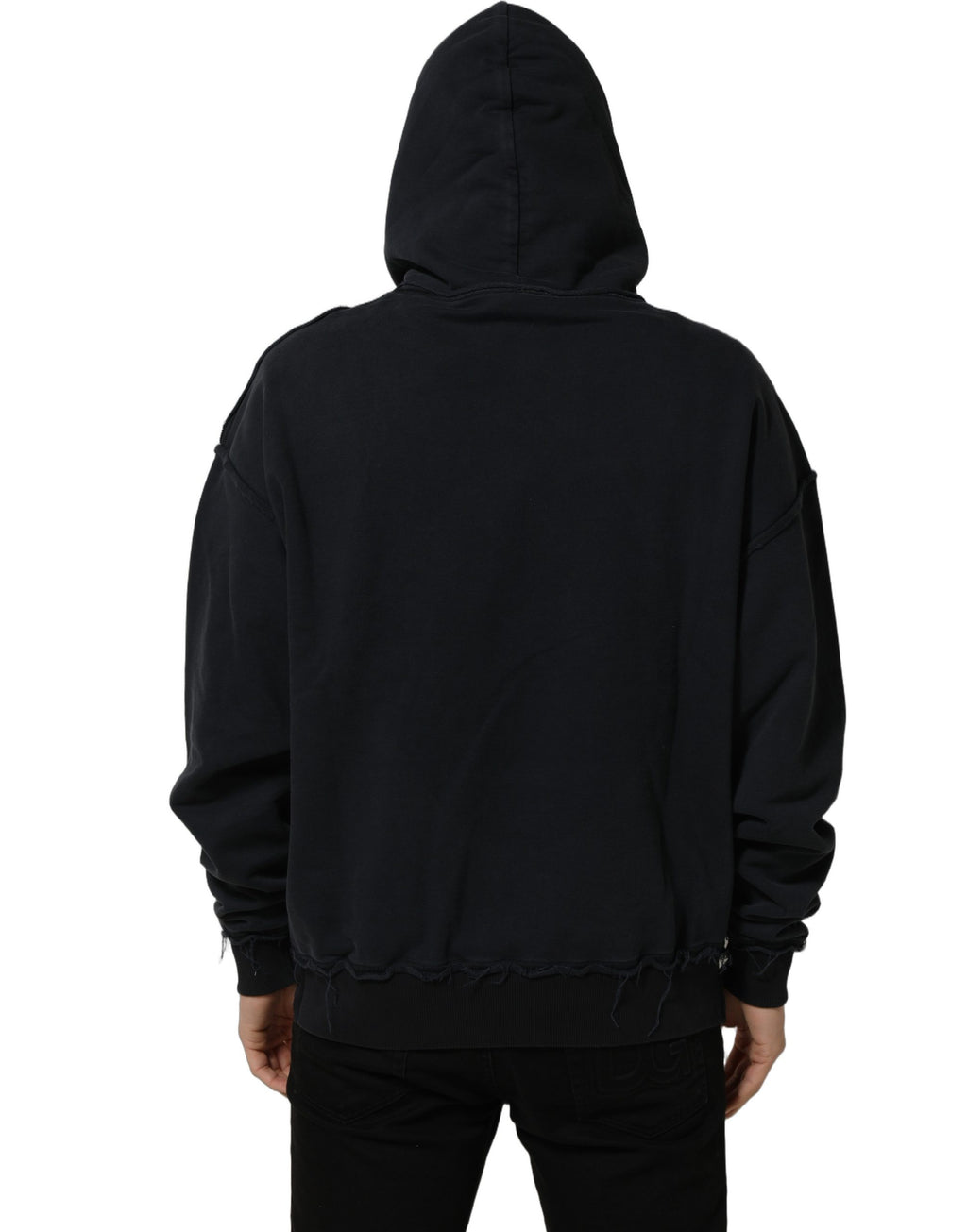 Sweat à capuche Dolce & Gabbana noir avec motif d'ancre, pull en coton à la mode, visible en gros plan dans l'image.