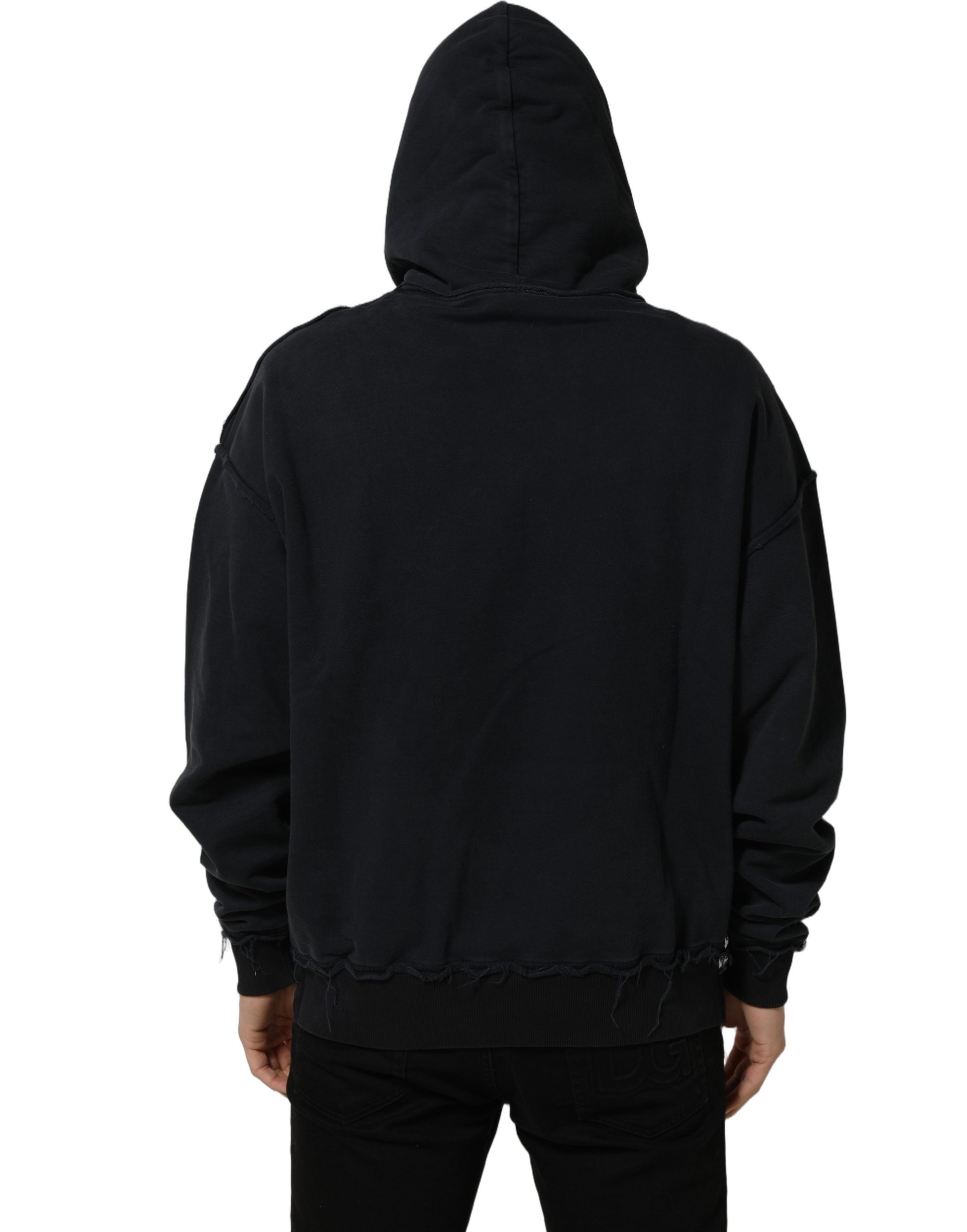 Sweat à capuche Dolce & Gabbana noir avec motif d'ancre, pull en coton à la mode, visible en gros plan dans l'image.