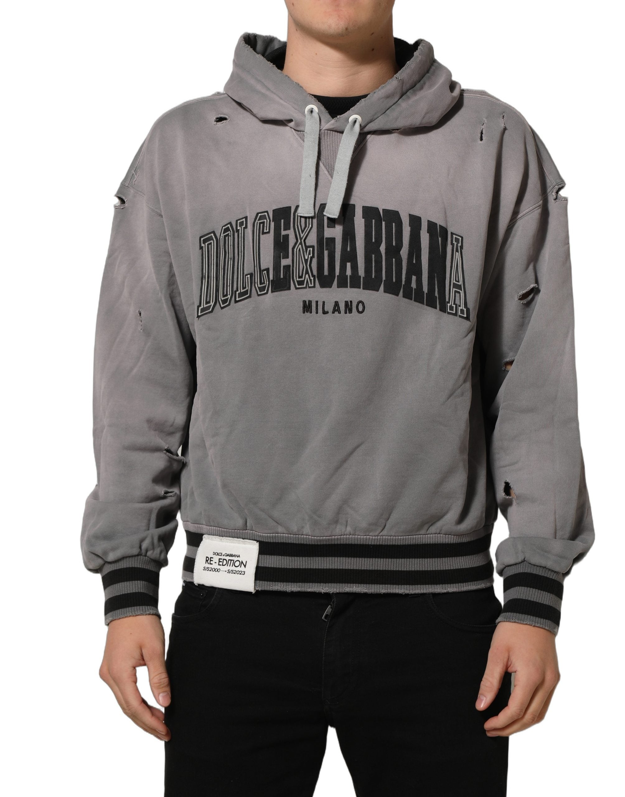 Sweat à capuche gris graphique pour homme de Dolce & Gabbana, pull en coton avec logo et design moderne.