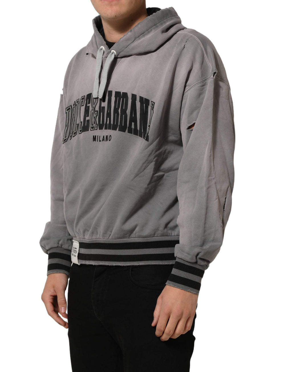 Sweat à capuche gris graphique pour homme de Dolce & Gabbana, pull décontracté avec logo et motif moderne.