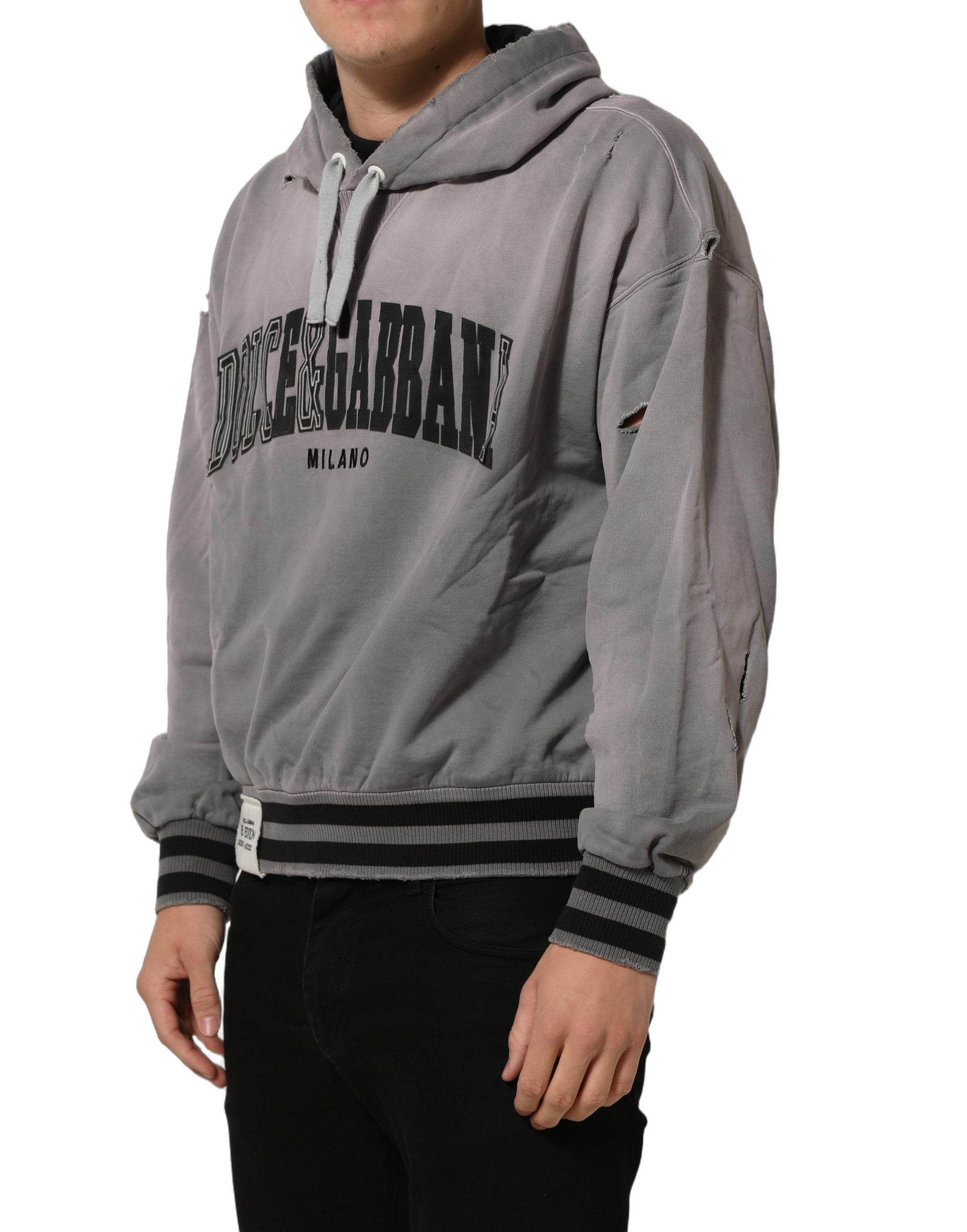Sweat à capuche gris graphique pour homme de Dolce & Gabbana, pull décontracté avec logo et motif moderne.