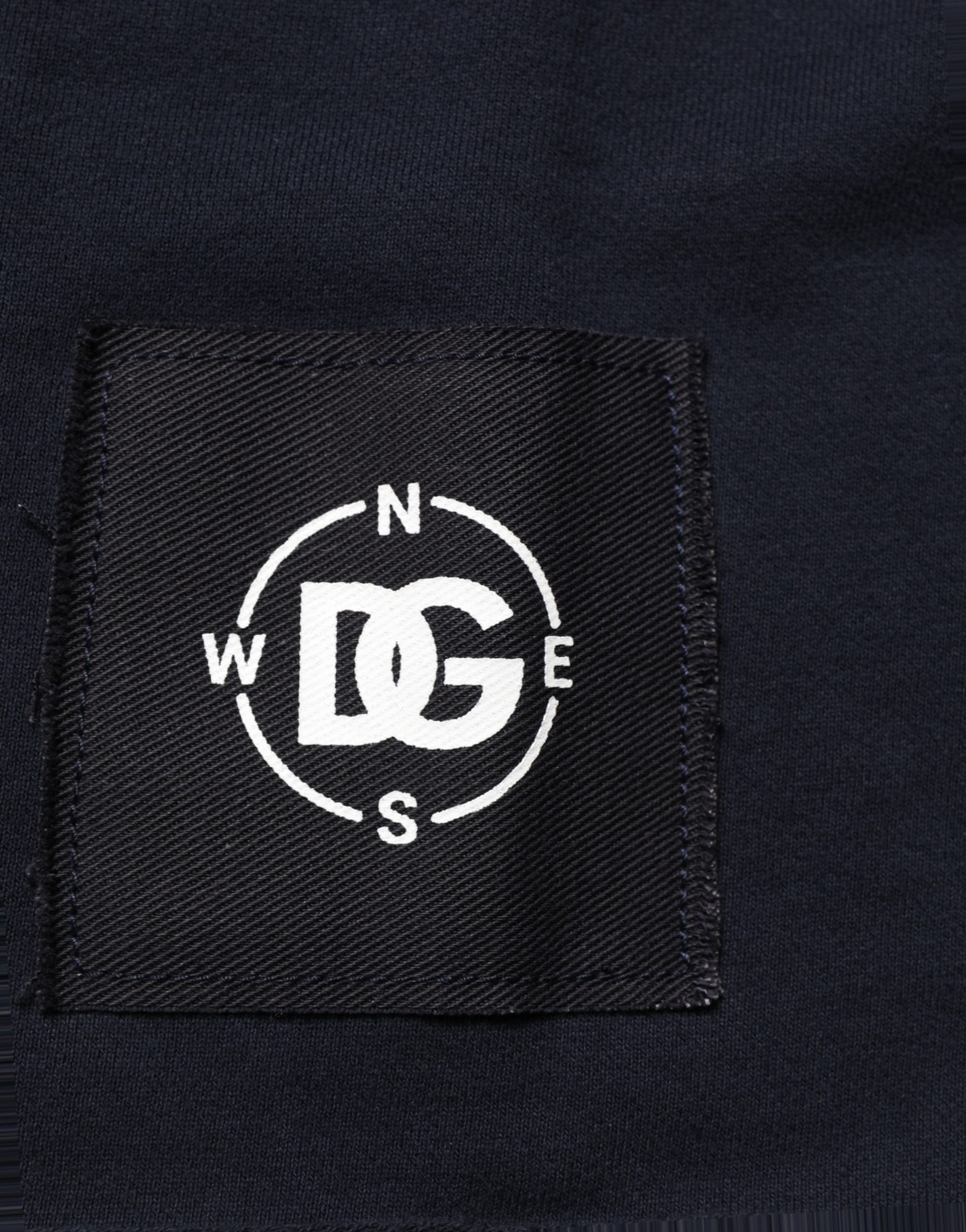 Sweat-shirt en coton bleu foncé avec logo Dolce & Gabbana, pull décontracté pour homme.