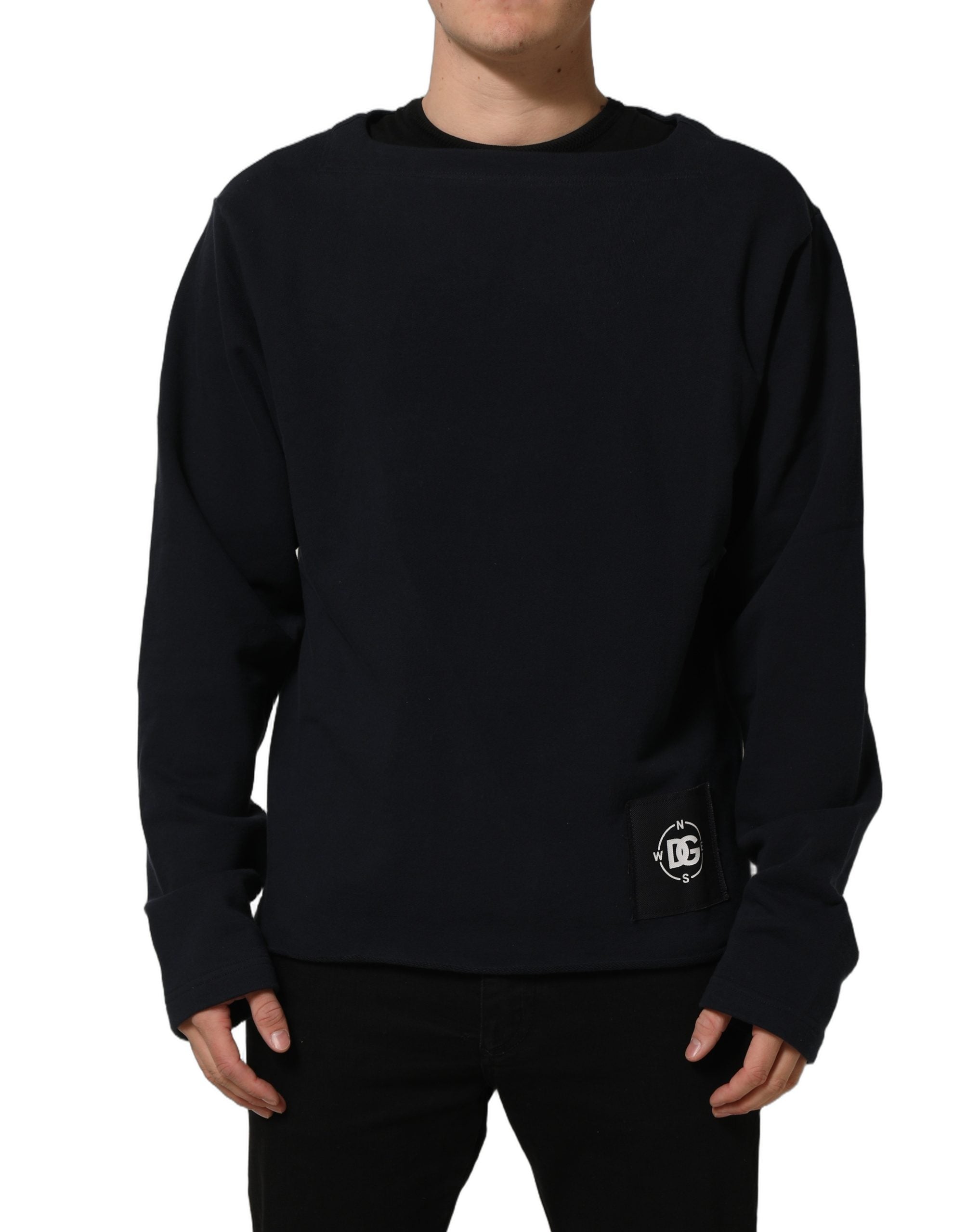 Sweatshirt en coton bleu foncé Dolce & Gabbana avec logo, manches longues et design décontracté, vue de face.