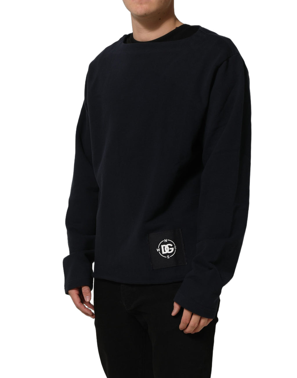 Sweat-shirt en coton bleu foncé Dolce & Gabbana avec logo, manches longues et style décontracté.