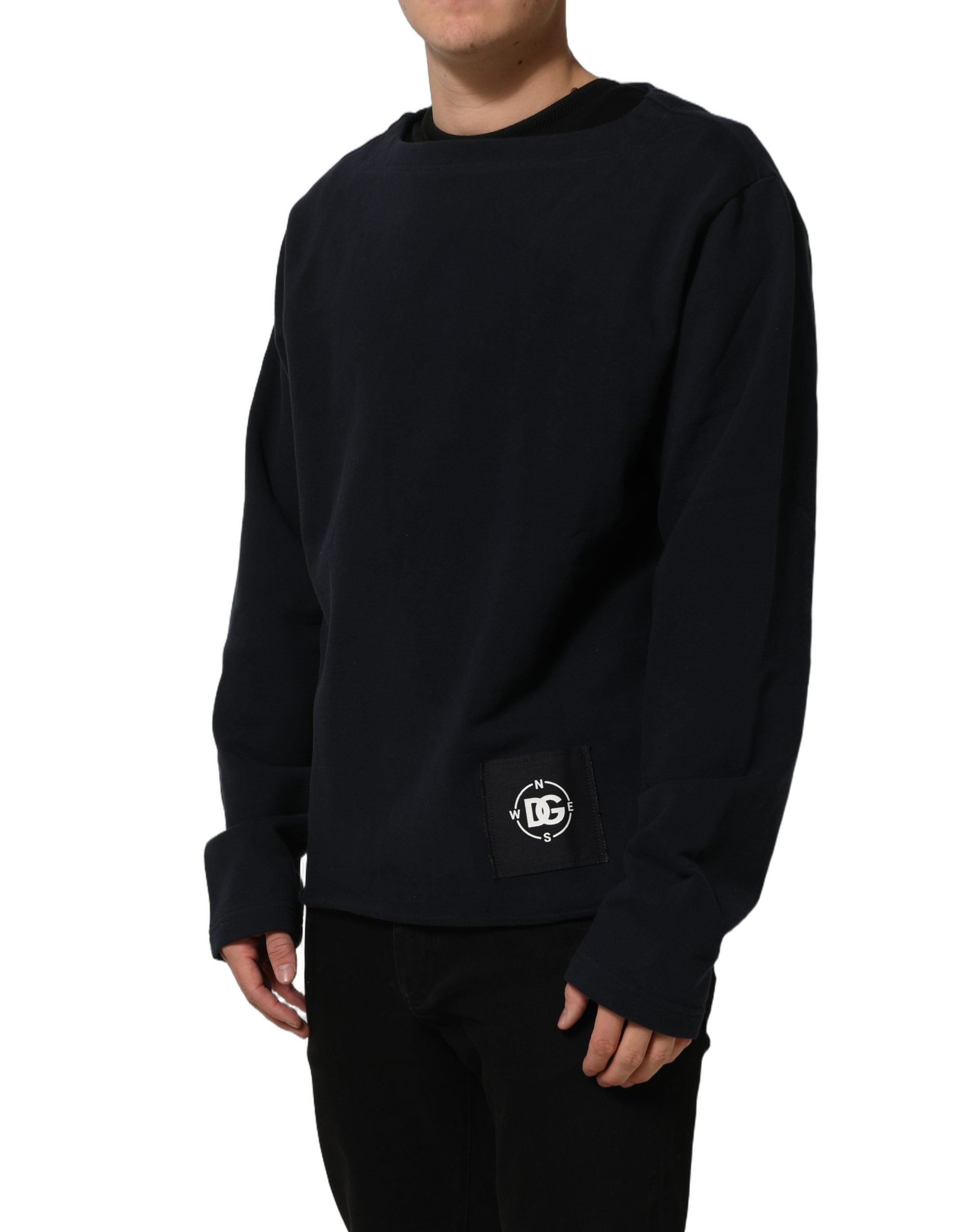 Sweat-shirt en coton bleu foncé Dolce & Gabbana avec logo, manches longues et style décontracté.