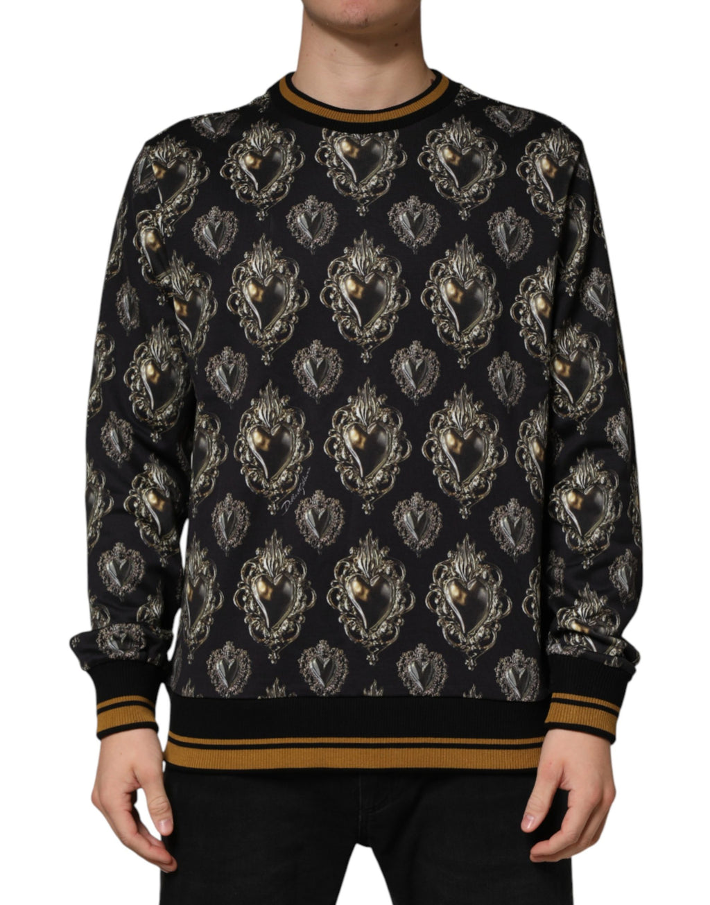 Sweatshirt en coton noir Dolce & Gabbana Sacred Heart avec motif discret, coupe décontractée et détails élégants.