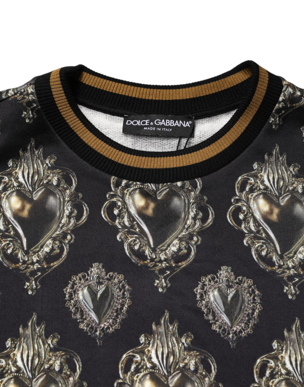 Sweatshirt en coton noir Dolce & Gabbana avec motif de cœur sacré, style décontracté et tendance.