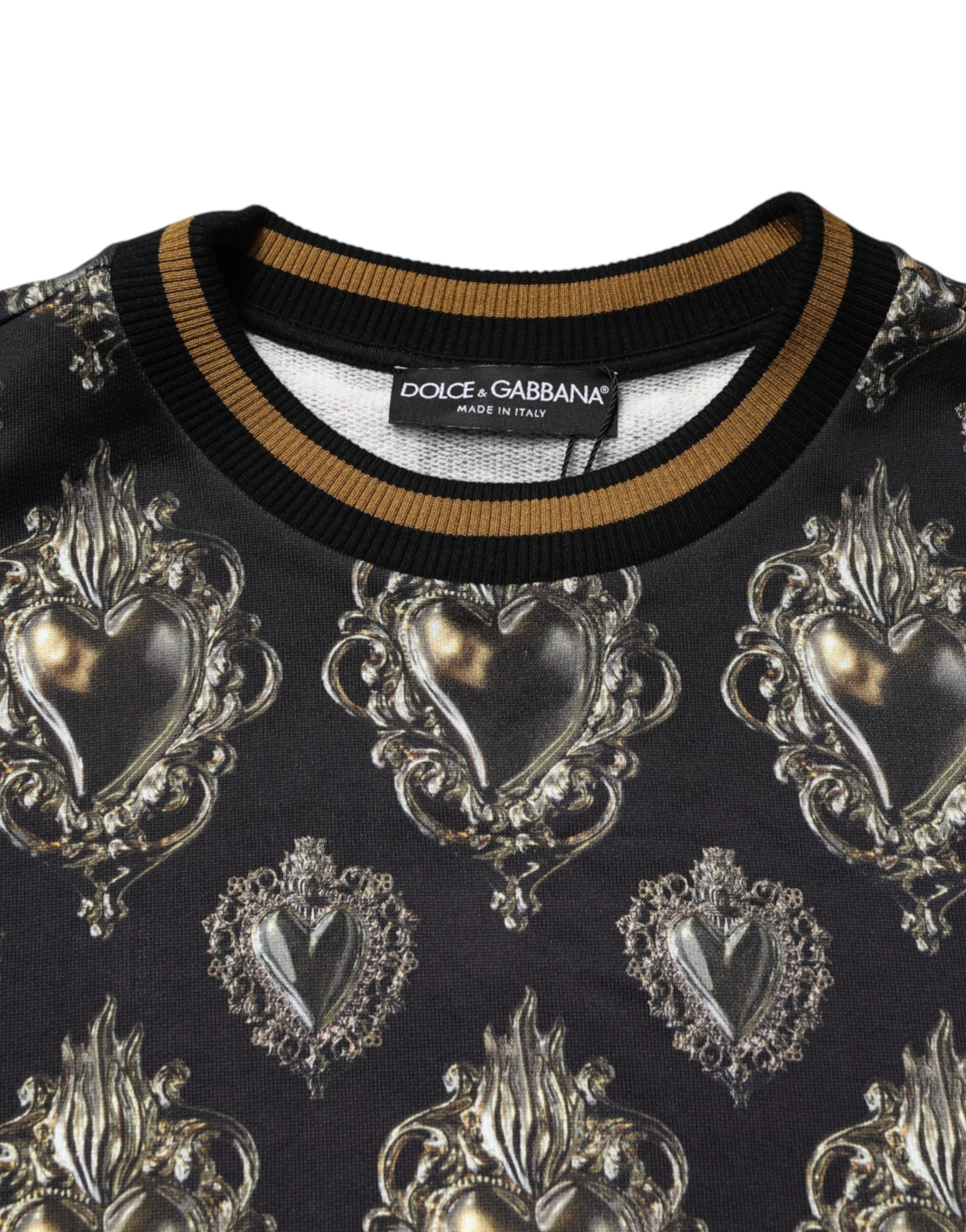 Sweatshirt en coton noir Dolce & Gabbana avec motif de cœur sacré, style décontracté et tendance.