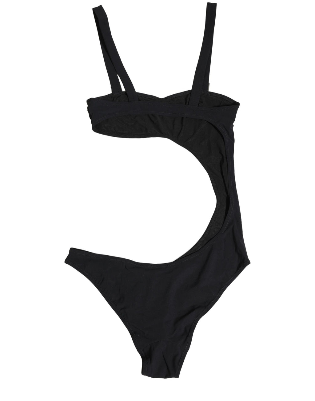 Maillot de bain une pièce noir Dolce & Gabbana avec ornements, découpes et bandeau, tissu élégant et design sophistiqué.