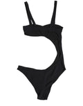 Maillot de bain une pièce noir Dolce & Gabbana avec ornements, découpes et bandeau, tissu élégant et design sophistiqué.