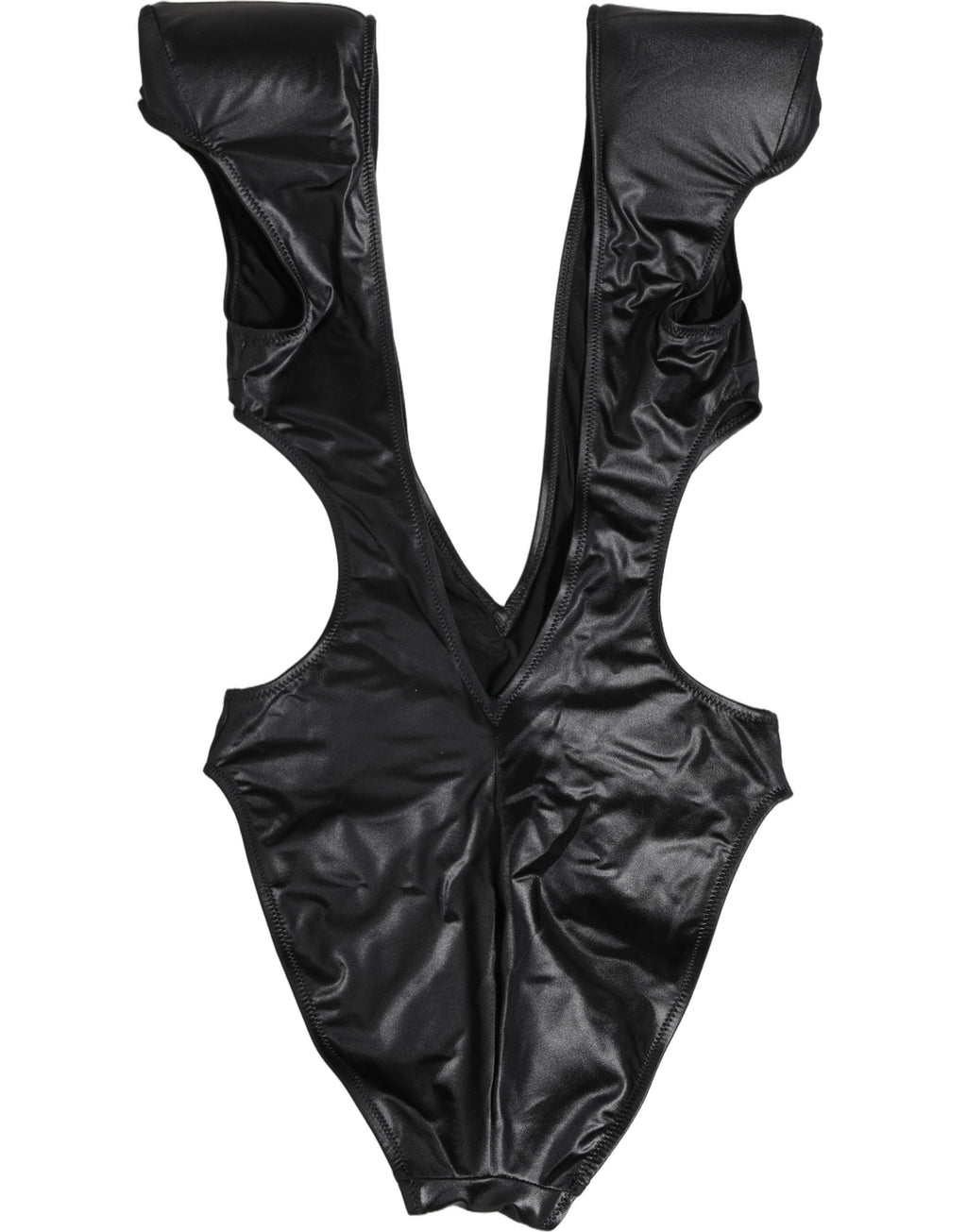 Maillot de bain une pièce noir Dolce & Gabbana à décolleté en V profond et découpes élégantes.
