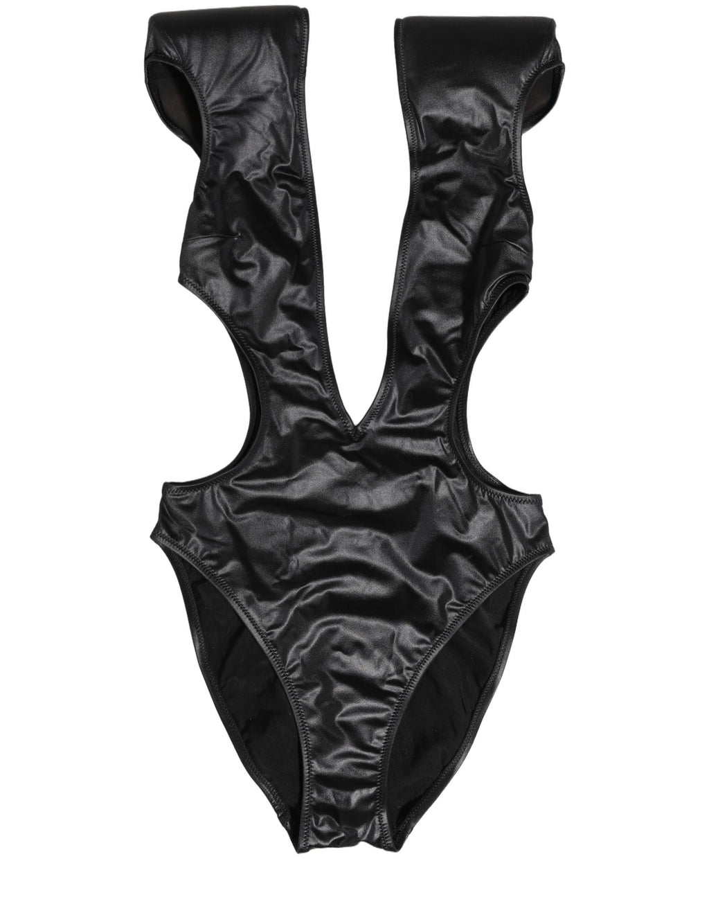 Maillot de bain une pièce noir Dolce & Gabbana avec décolleté en V profond et découpes.