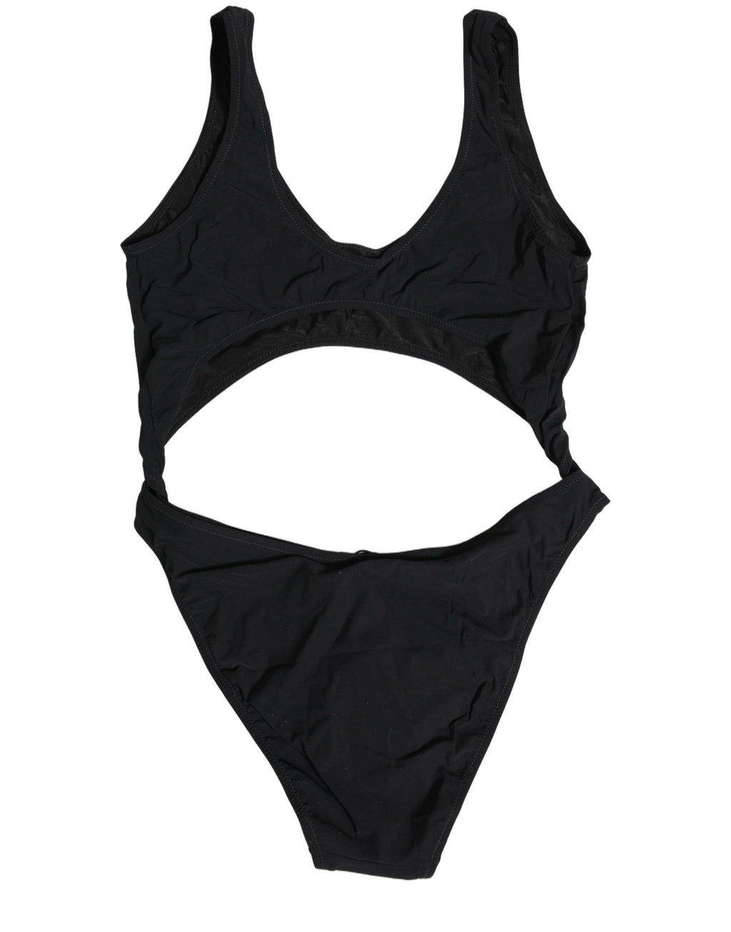 Maillot de bain une pièce noir Dolce & Gabbana avec logo découpé, style élégant et tendance pour la plage.