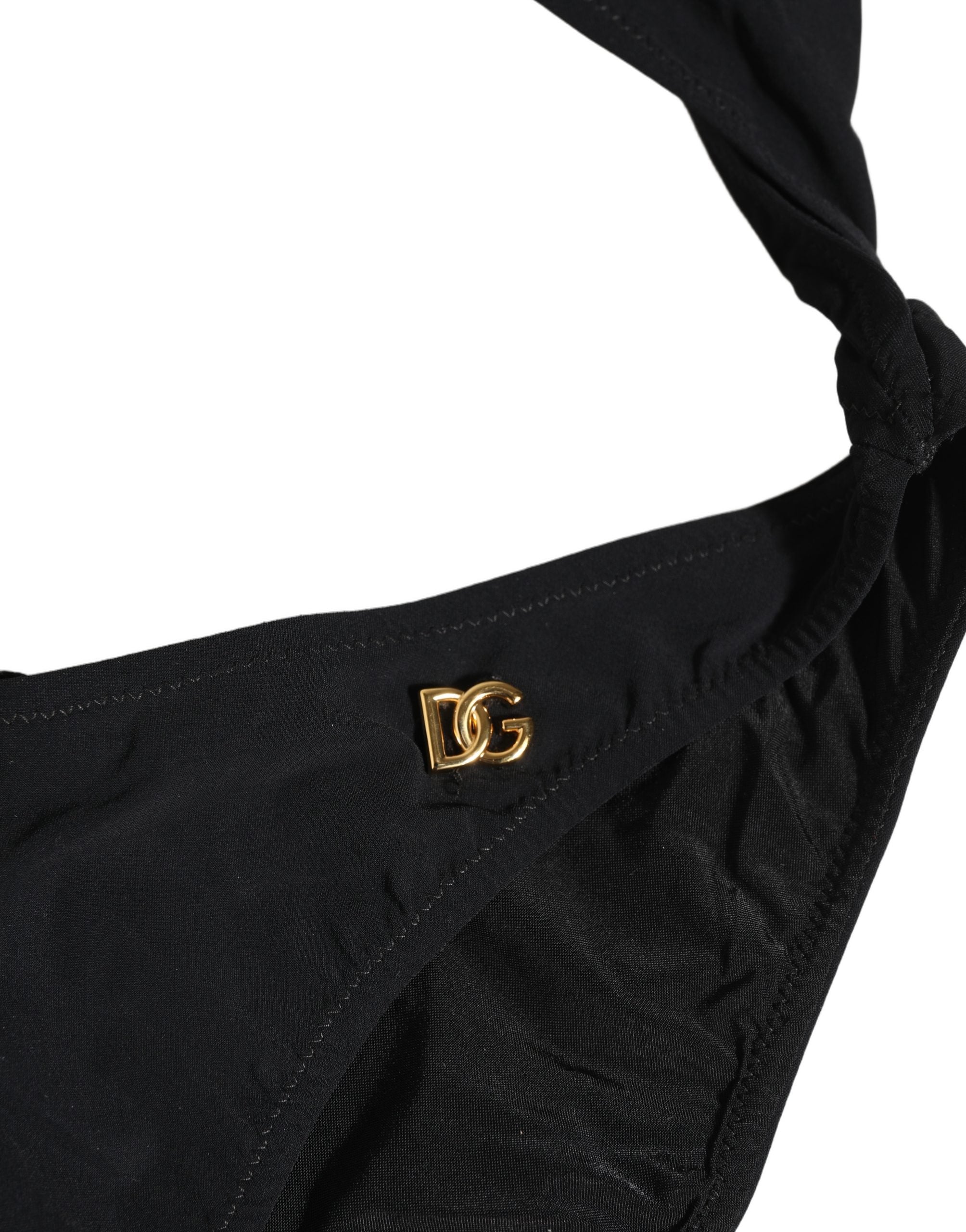 Maillot de bain une pièce noir Dolce & Gabbana avec logo découpé, style élégant et moderne.