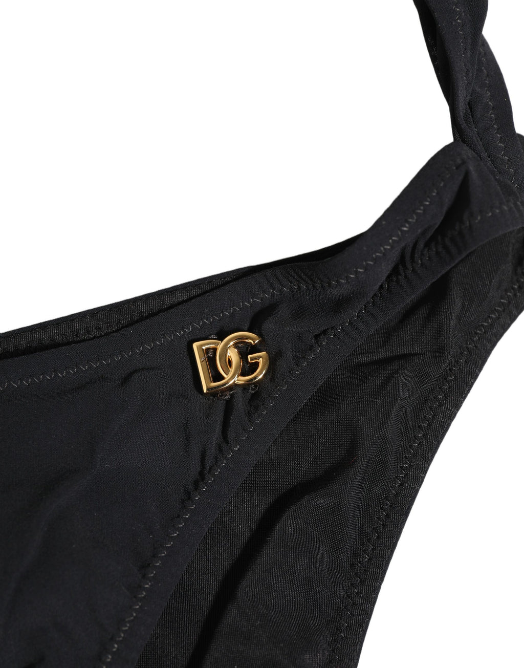 Maillot de bain une pièce noir Dolce & Gabbana avec logo découpé et design élégant, parfait pour la plage.