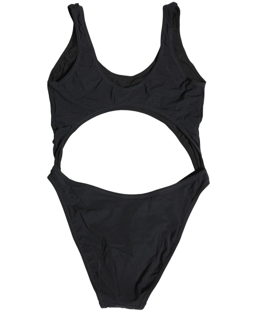 Maillot de bain une pièce noir Dolce & Gabbana avec logo découpé et design élégant, adapté à la plage ou à la piscine.