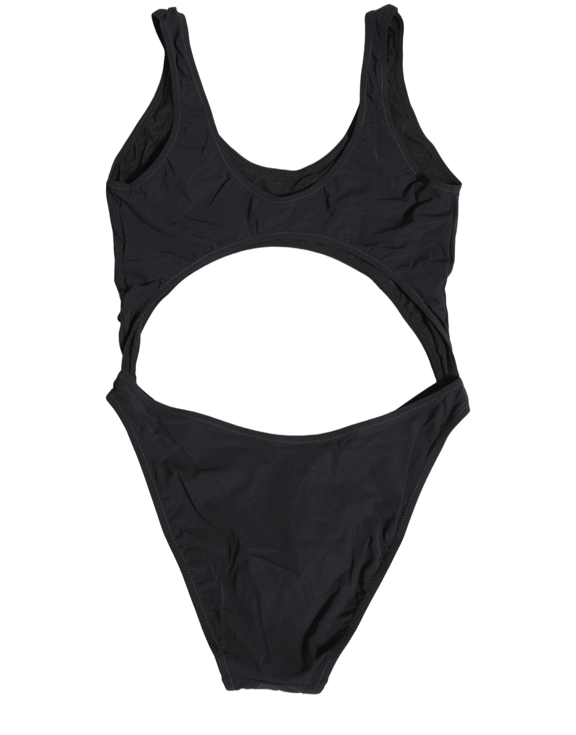 Maillot de bain une pièce noir Dolce & Gabbana avec logo découpé et design élégant, adapté à la plage ou à la piscine.