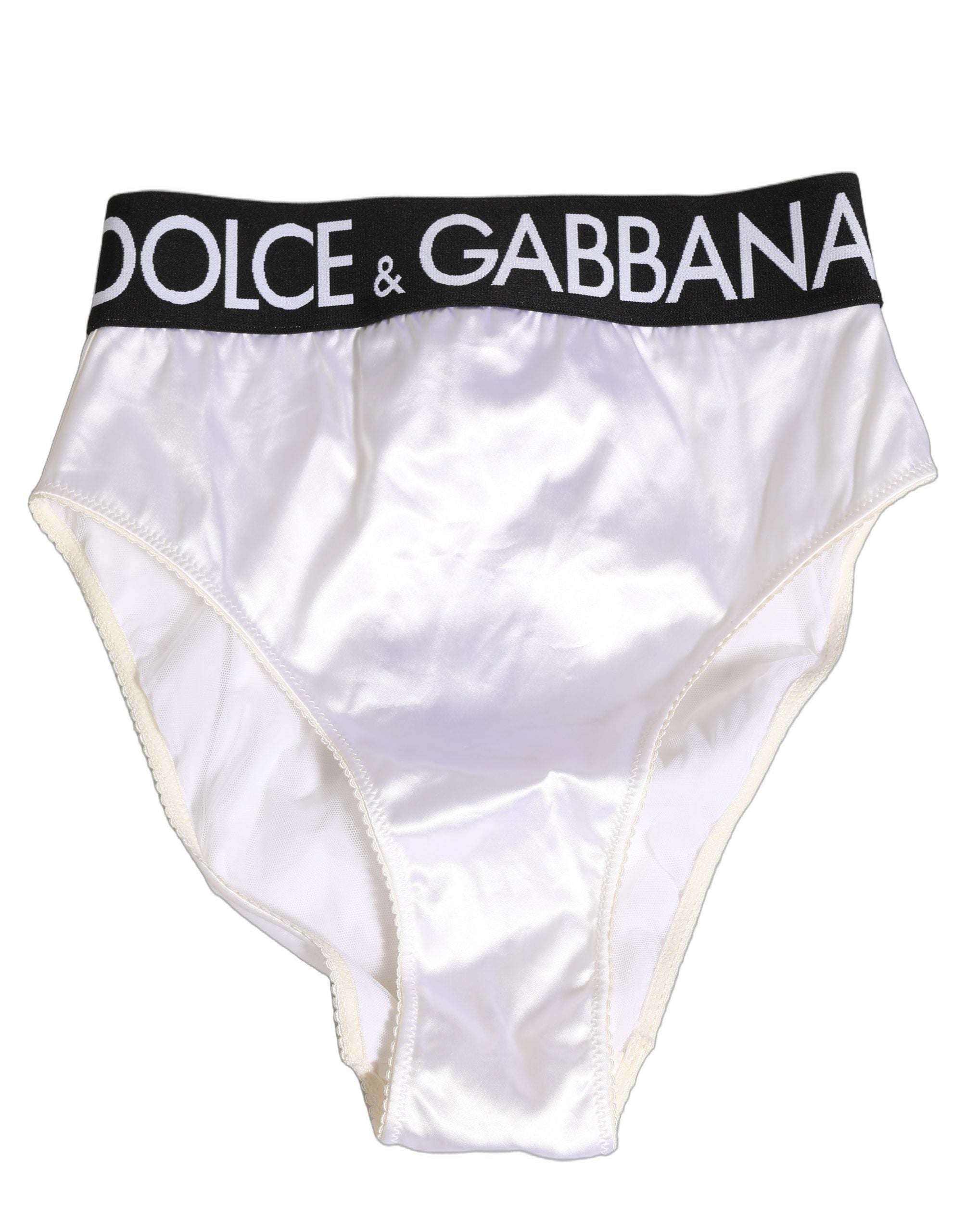 Culotte blanche en satin taille haute Dolce & Gabbana avec logo, vêtement de dessous pour femmes élégantes.