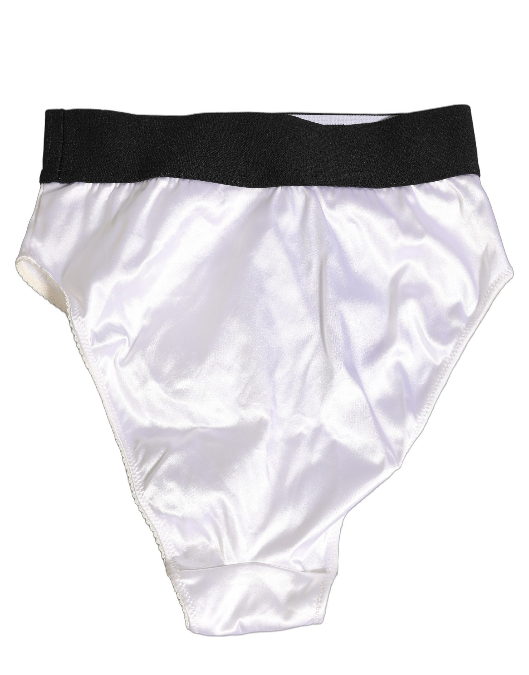 Culotte blanche en satin à taille haute de Dolce & Gabbana, sous-vêtements pour femmes avec logo visible.