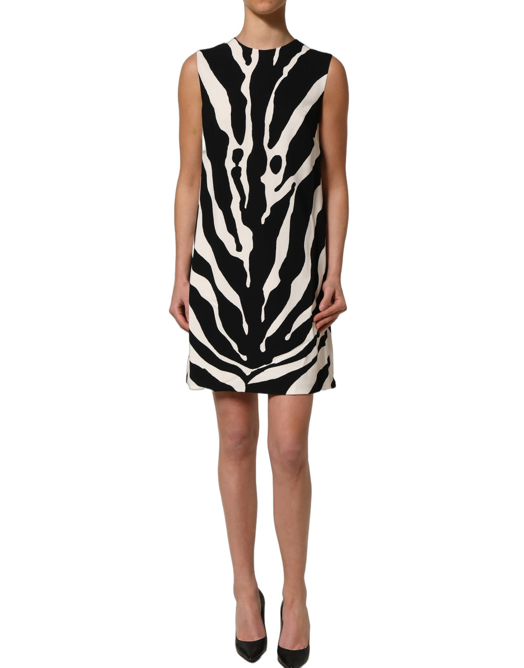 Robe mini en viscose à imprimé zèbre noir et blanc de Dolce & Gabbana, coupe élégante et tendance.