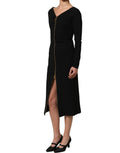 Robe midi noire Dolce & Gabbana à manches longues avec zip frontal, style élégant et sophistiqué.