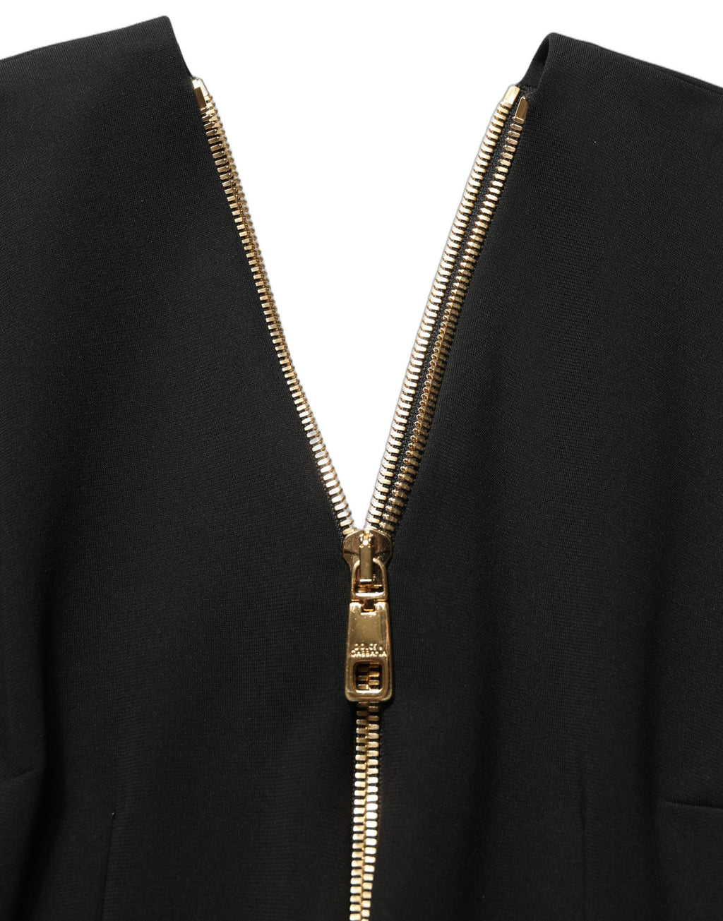 Robe midi noire Dolce & Gabbana à manches longues avec zip frontal, élégante et ajustée.