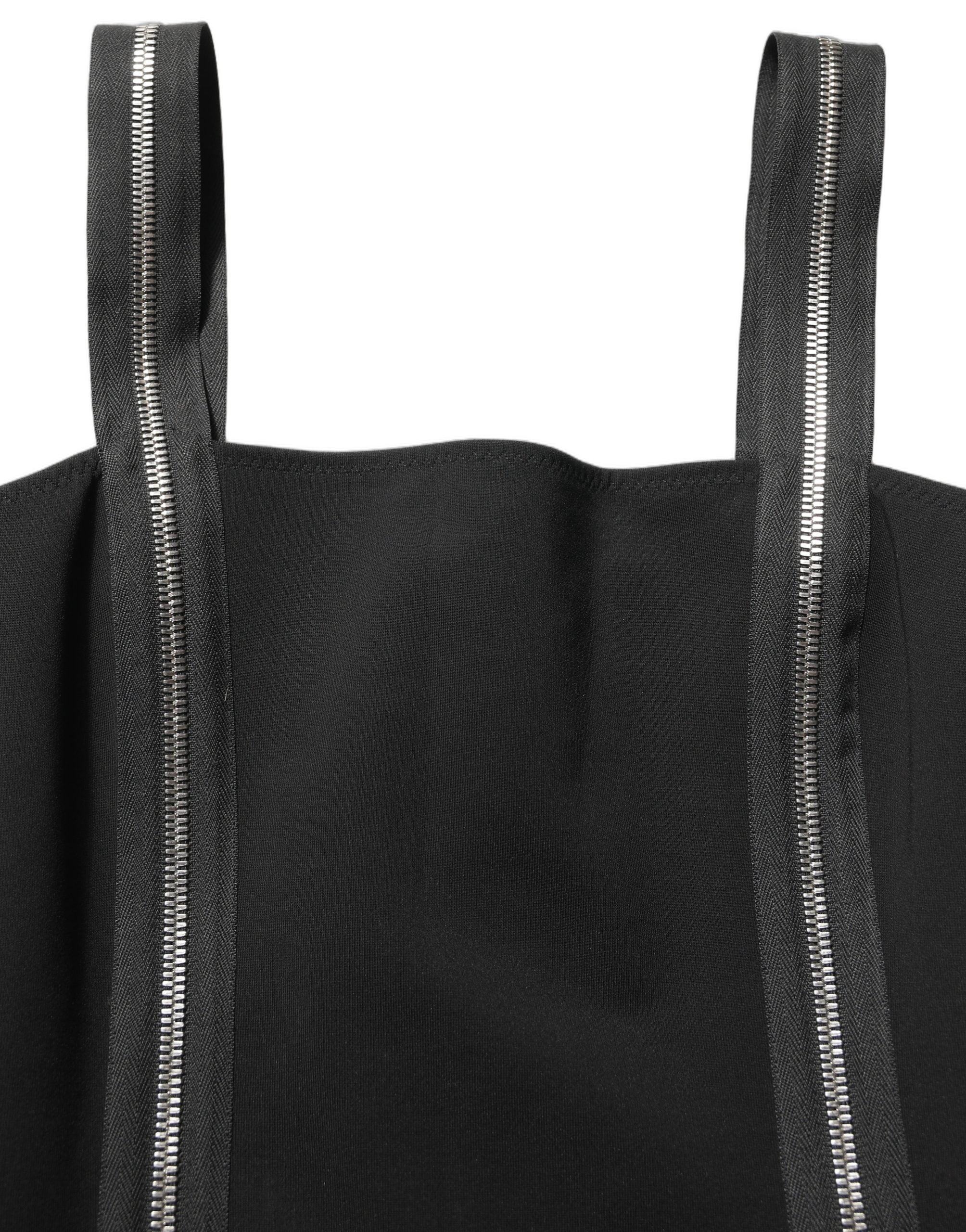 Robe midi sans manches Dolce & Gabbana noire avec fermeture éclair frontale, style élégant et moderne.