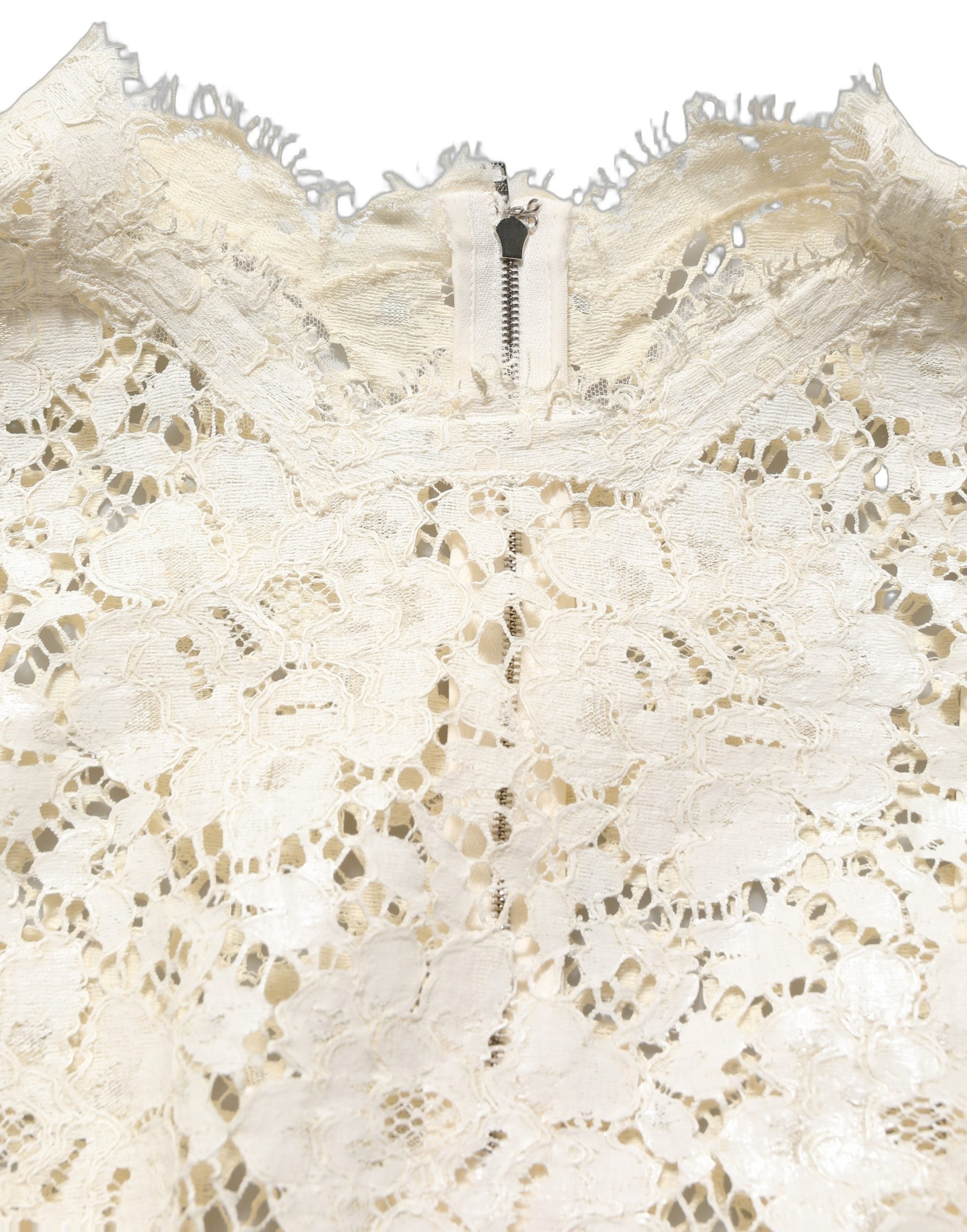 Robe midi sans manches en coton blanc avec dentelle à cordon de Dolce & Gabbana, style élégant et sophistiqué.