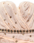 Robes de soirée nude Dolce & Gabbana sans bretelles, ornée de détails brillants et embellissements élégants.