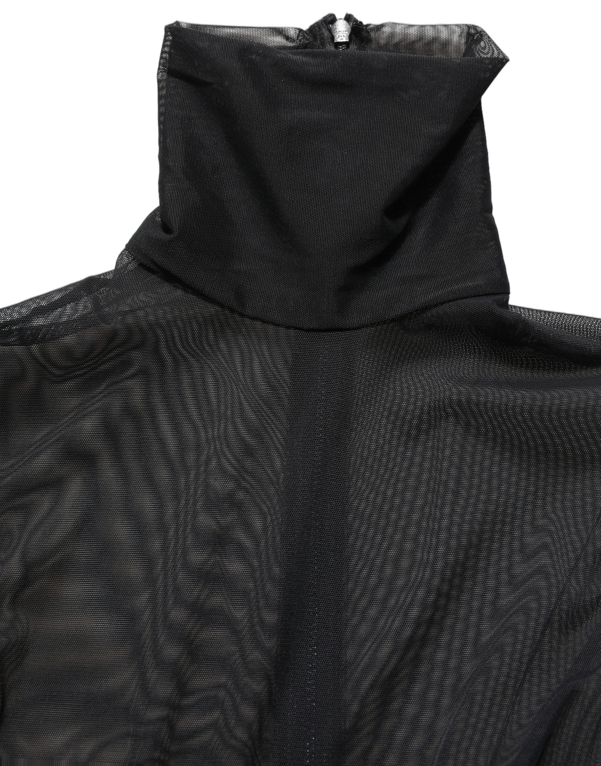 Combinaison noire en mesh transparent Dolce & Gabbana avec col roulé, élégante et ajustée, vue de face.