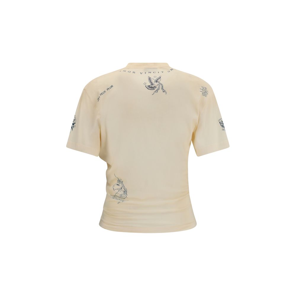 T-shirt beige en coton de la marque Balenciaga, coupe classique, visible sur le mannequin.