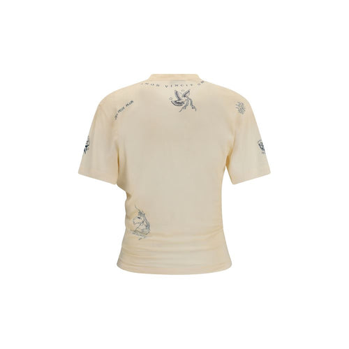 T-shirt beige en coton de la marque Balenciaga, coupe classique, visible sur le mannequin.