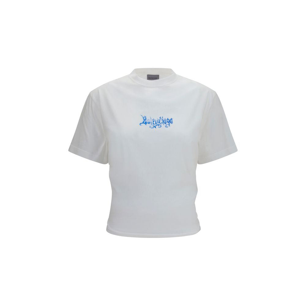 T-shirt blanc en coton de la marque Balenciaga, coupe classique et logo discret visible sur le devant.