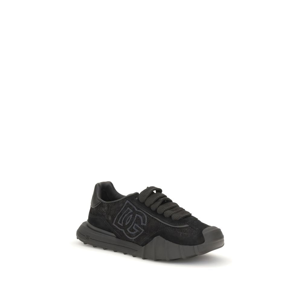 Sneakers chunky en cuir de veau noir Dolce & Gabbana Bos Taurus, style décontracté et tendance pour homme.