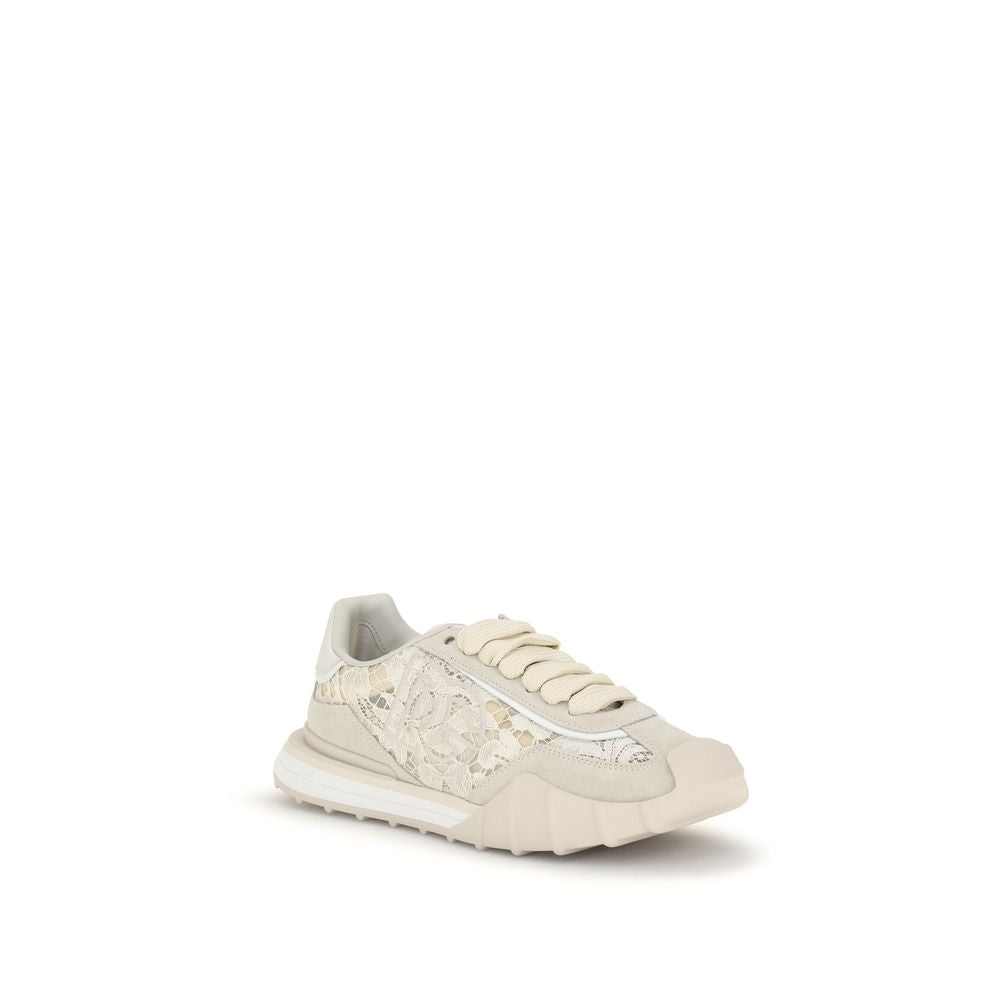 Sneakers en cuir de veau beige Bos Taurus de Dolce & Gabbana, chaussures de mode élégantes et confortables.