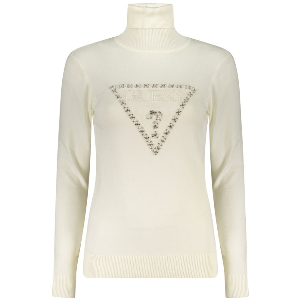 T-shirt blanc Guess Jeans pour femme en viscose, avec coupe classique et détails modernes, visible sur l'image.