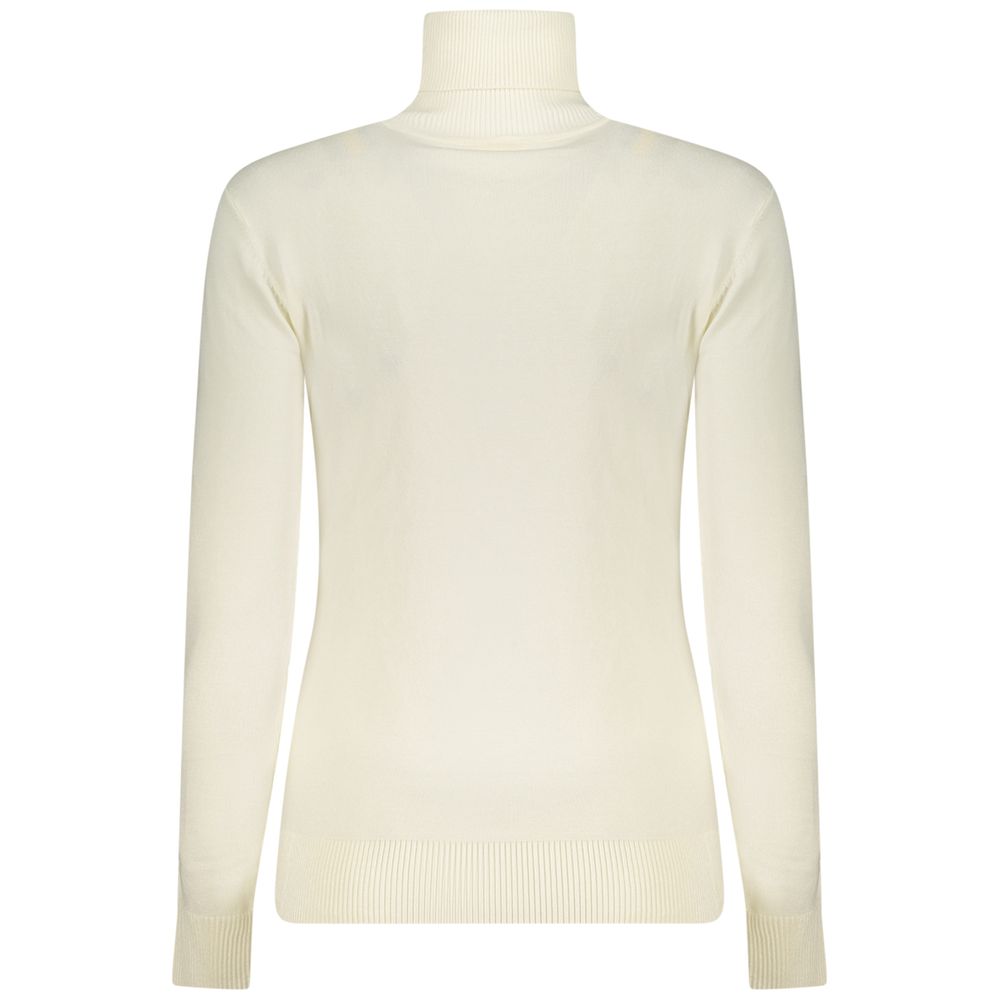 T-shirt blanc Guess Jeans en viscose pour femme, vue de face, détails du col et manches visibles.