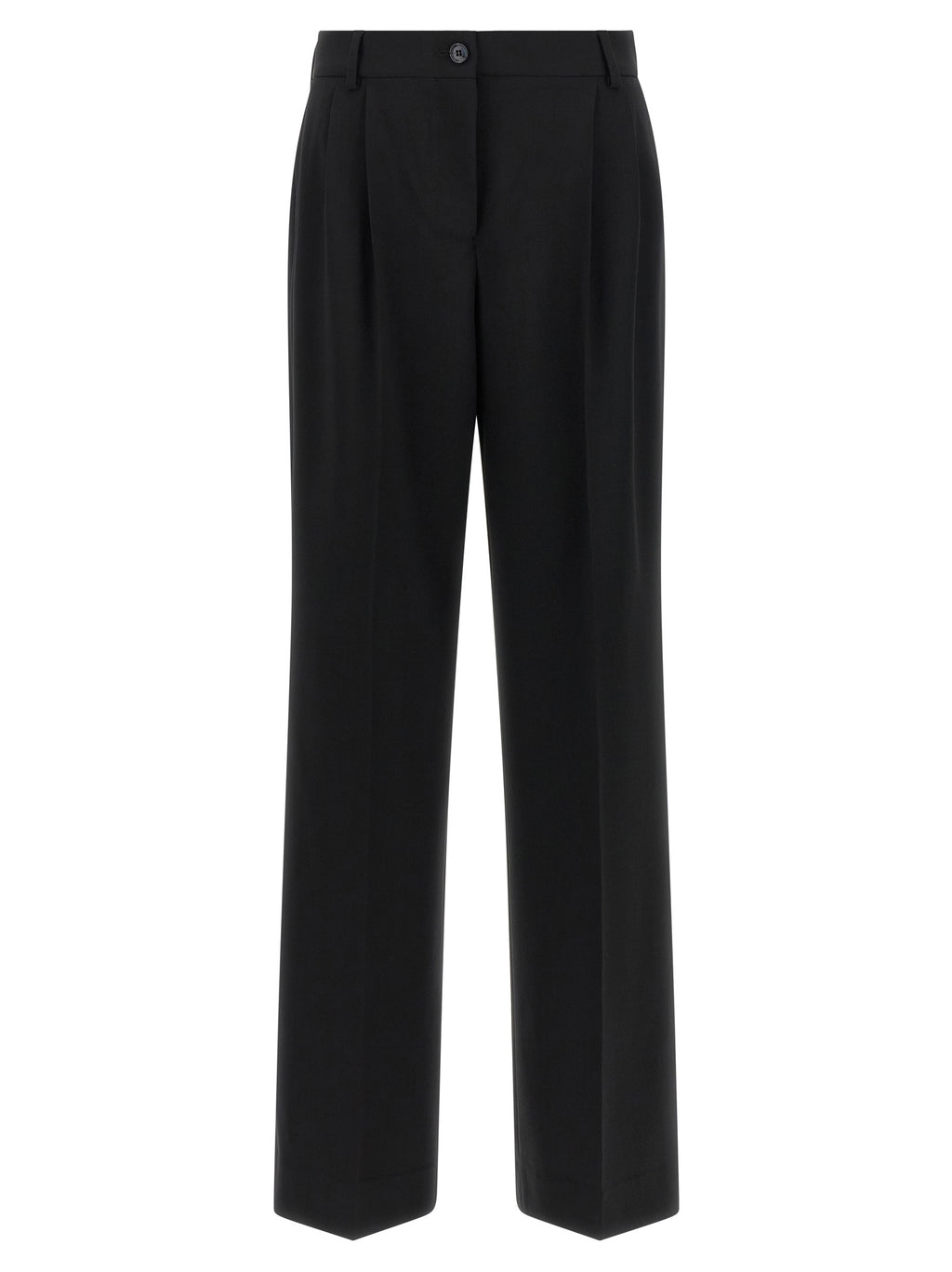 Pantalons décontractés en laine vierge noire de Dolce & Gabbana, style élégant et confortable, visibles sur l'image.